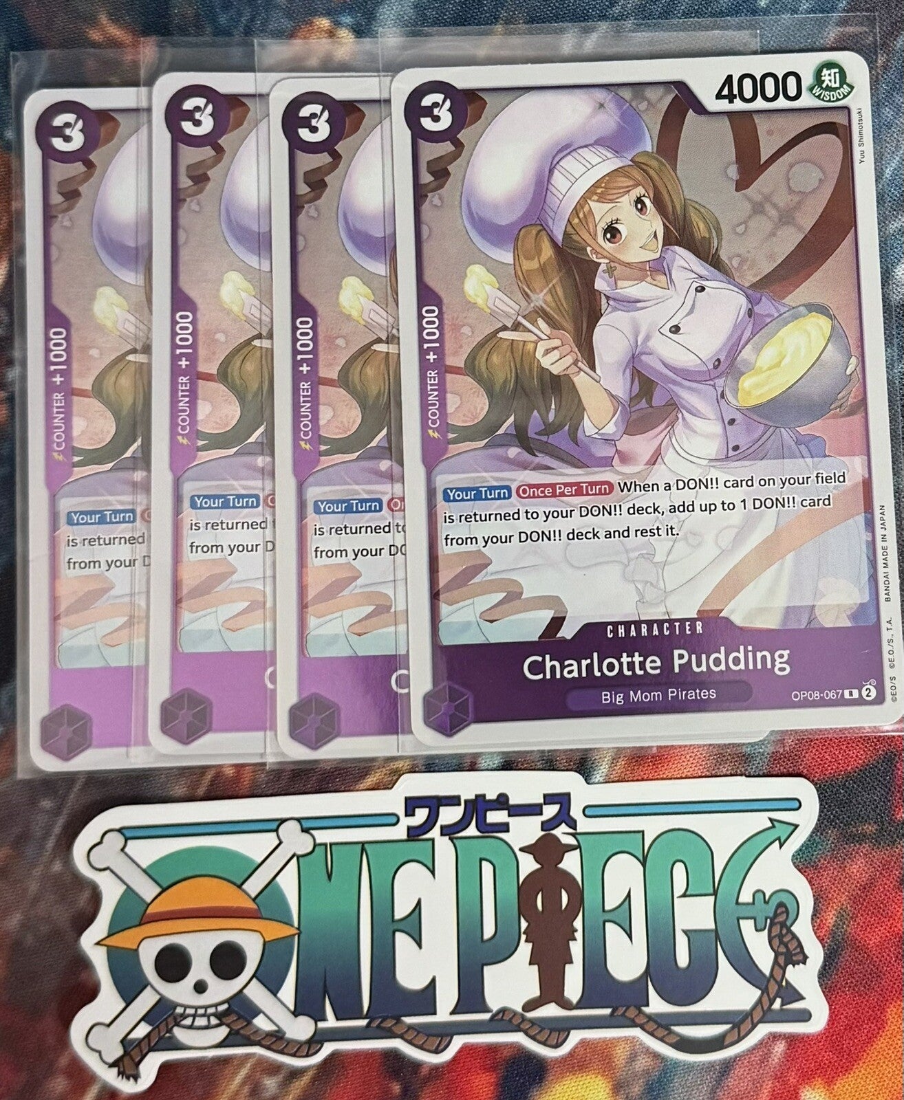 4x One Piece OP08-067 R Charlotte Pudding - English - Playset - Foil - TCG- NM/M