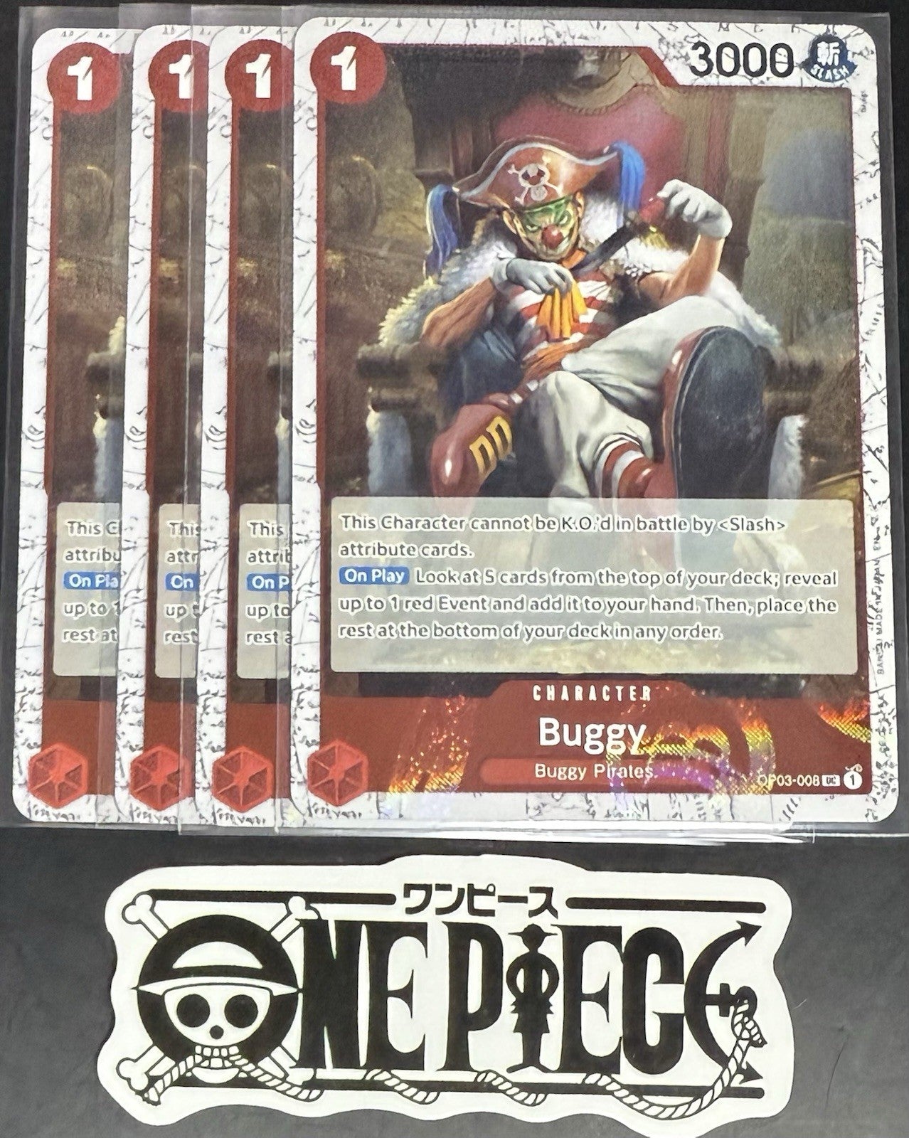 4 x One Piece OP03-008 UC Buggy - English - PRB02 Foil - Playset - NM/M