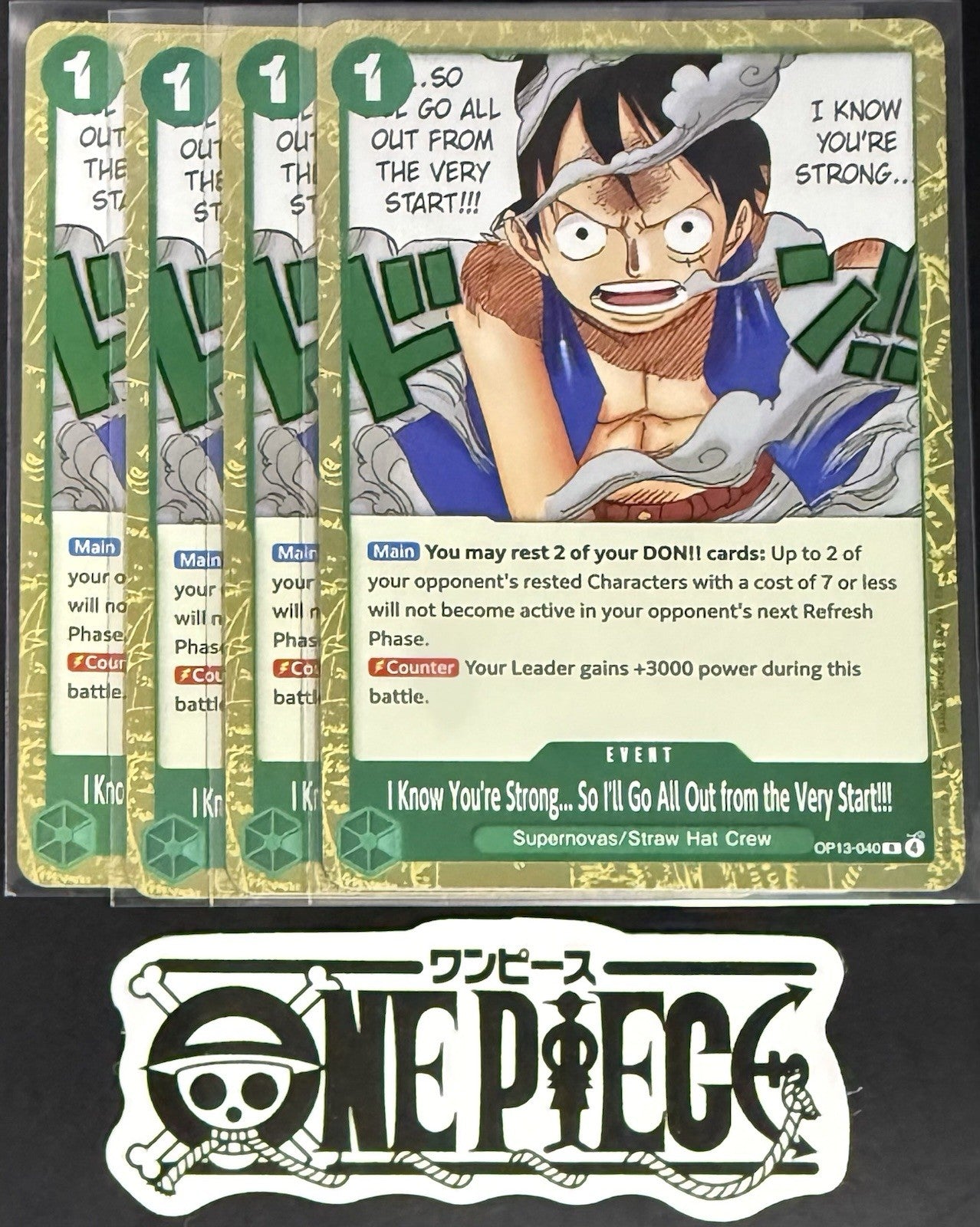 4x One Piece OP13-040 R I Know You're Strong - ENG - Foil - Playset - TCG - NM/M