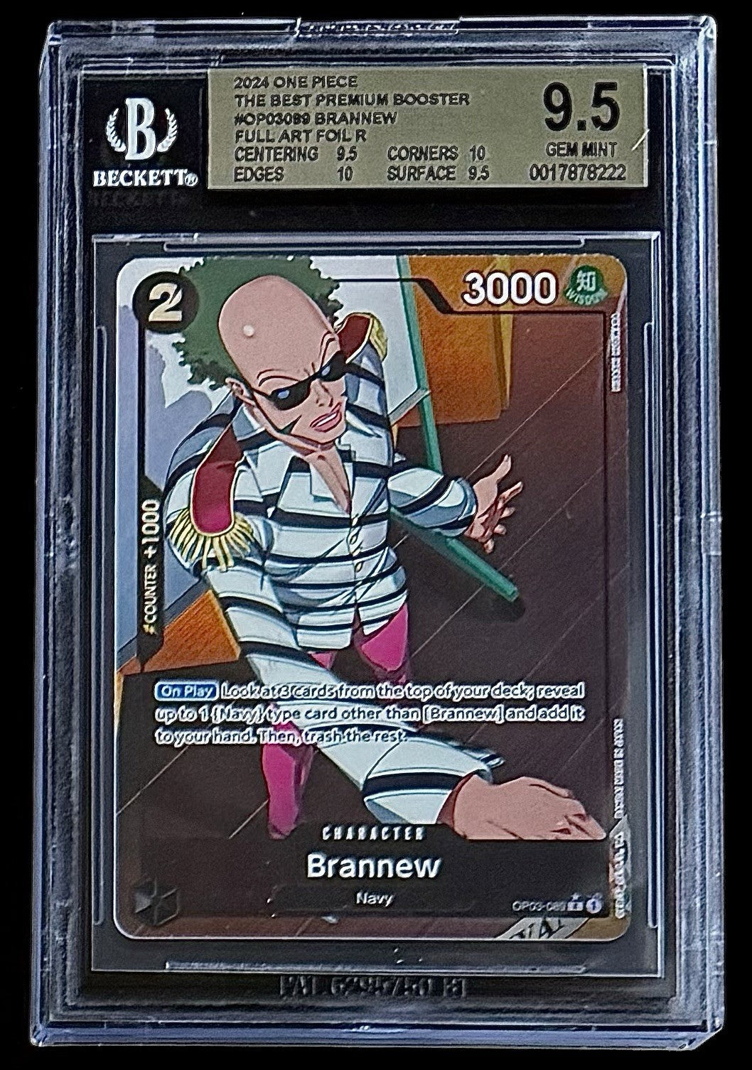 BGS 9.5 One Piece OP03-089 R* Brannew Full Art Foil - English - PRB01 - Graded