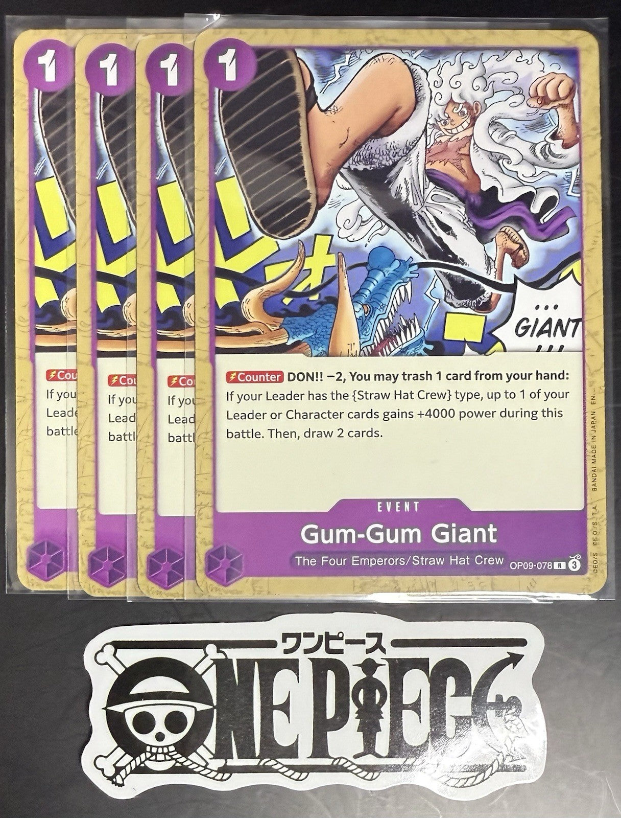 4x One Piece OP09-078 R - Gum-Gum Giant - EN - Regular - Playset - ST26 - NM/M