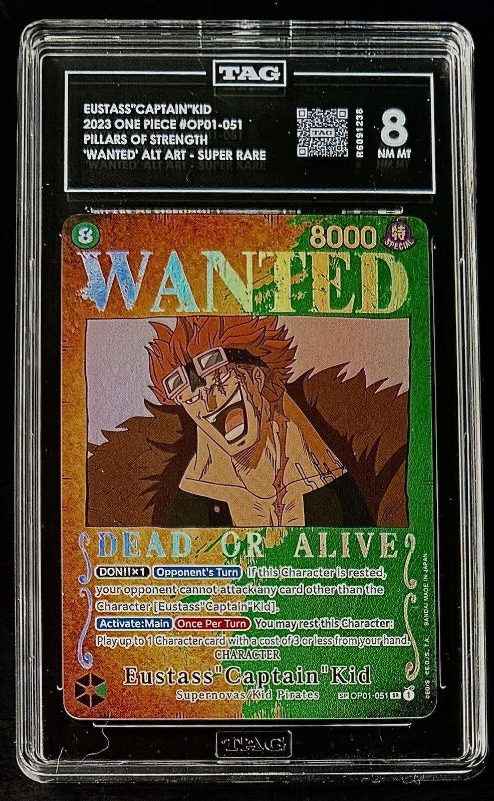 TAG 8 One Piece SP OP01-051 SR - Eustass"Captain"Kid - Wanted - Alt Art - EN