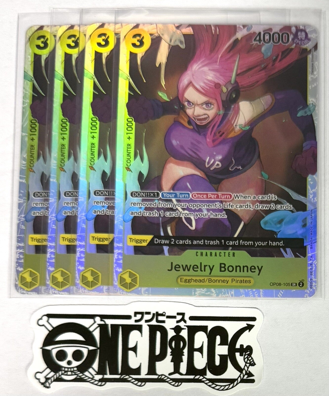 4x One Piece OP08-105 SR Jewelry Bonney - Foil - English - Play Set - TCG - NM/M
