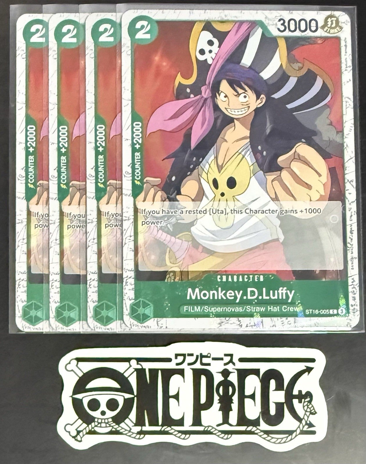 4 x One Piece ST16-005 C Monkey.D.Luffy - English - PRB02 Foil - Playset - NM/M