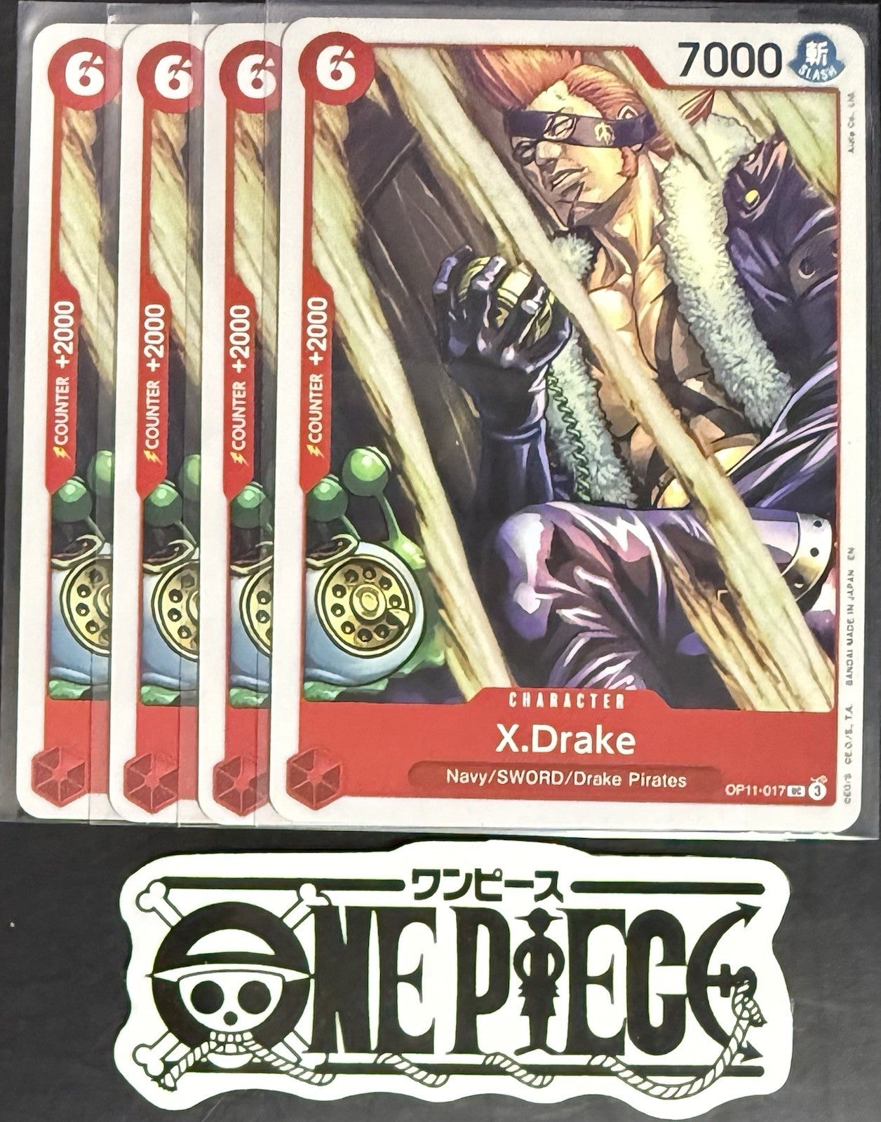 4 x One Piece OP11-017 UC X.Drake - ENG - Regular - Playset - TCG - NM/M