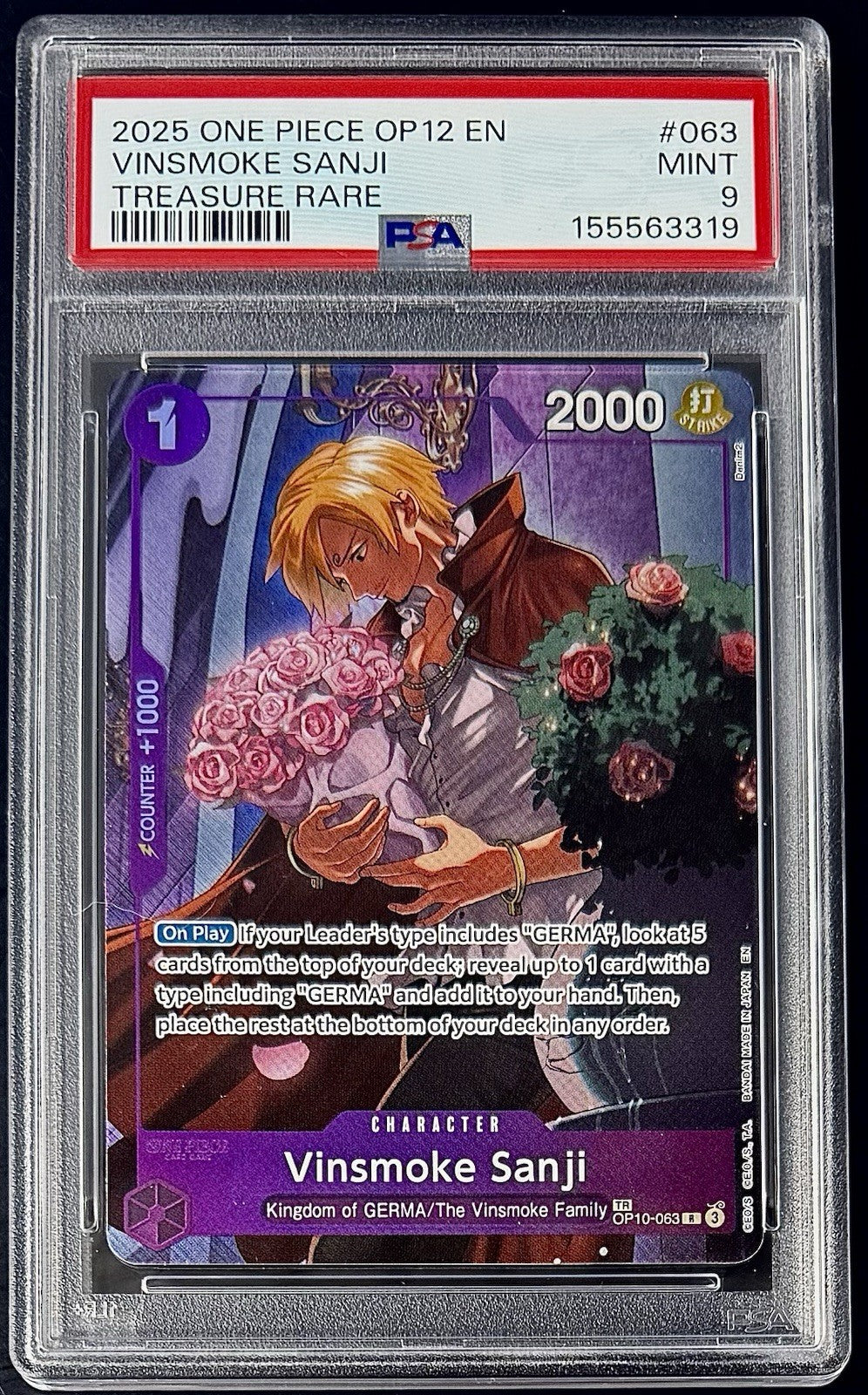 PSA 9 One Piece TR OP10-063 R - Vinsmoke Sanji - Treasure Rare - EN