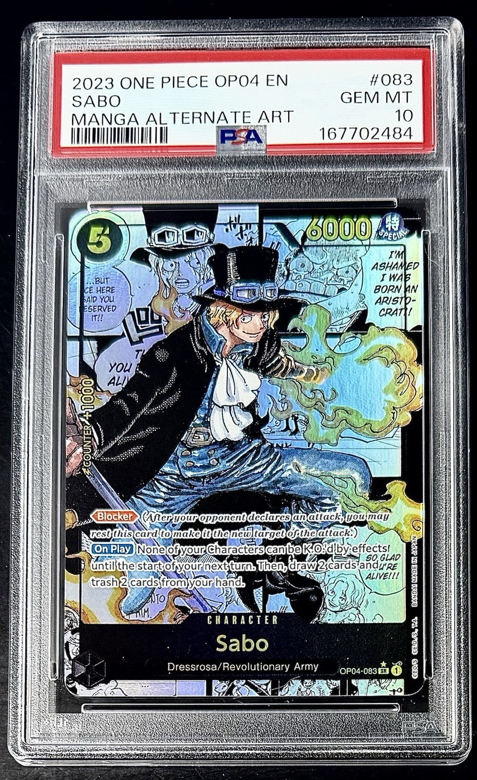 PSA 10 One Piece OP04-083 SR* - Sabo - Manga Alt Art - EN - Kingdoms of Intrigue