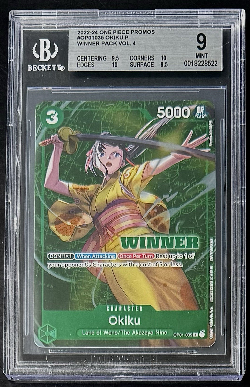 BGS 9 One Piece OP01-035 R Okiku - English - Winner Pack Vol. 4 - Graded
