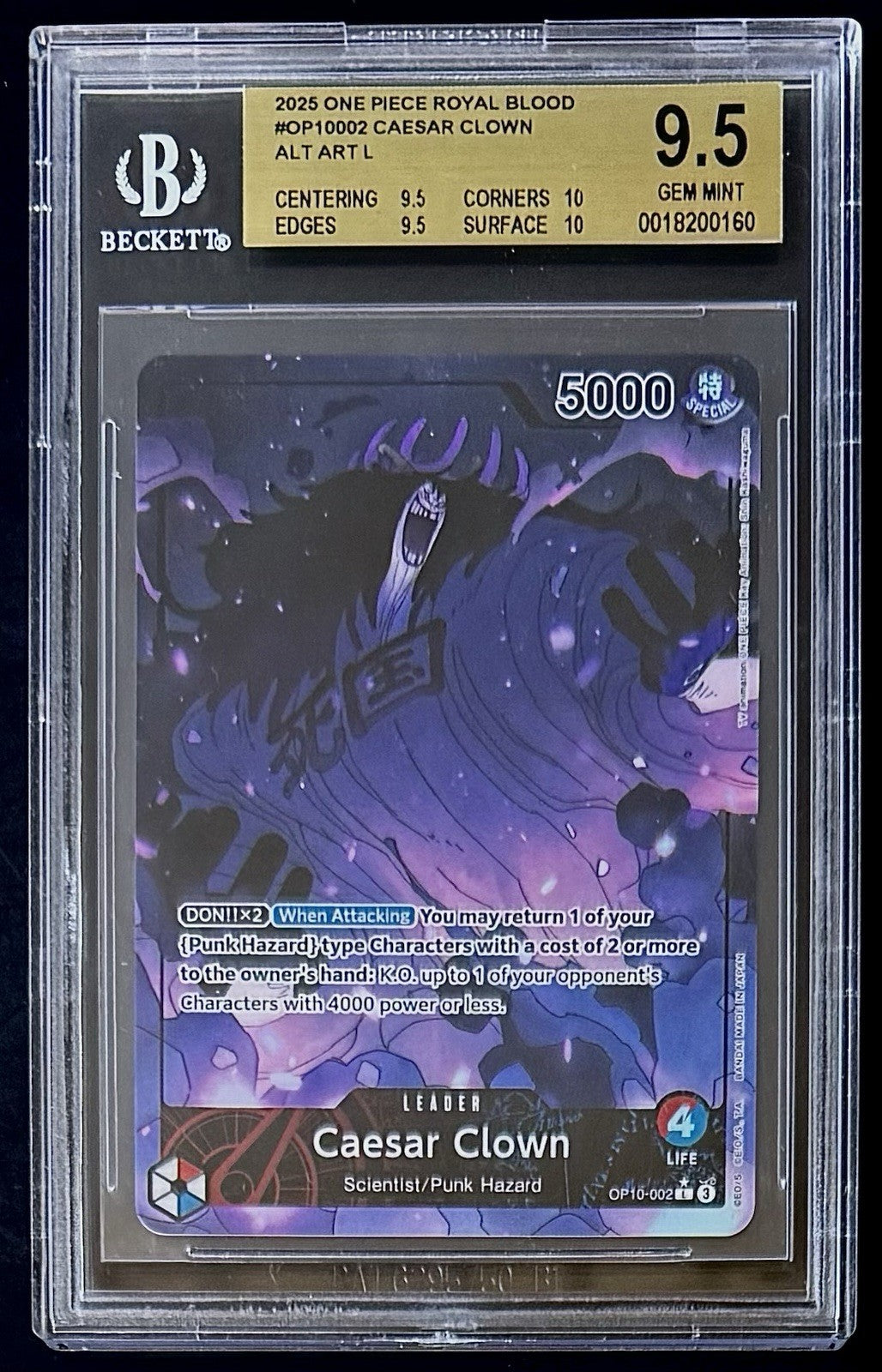 BGS 9.5 One Piece OP10-002 L* - Caesar Clown - Alt Art - EN - Royal Blood - Foil