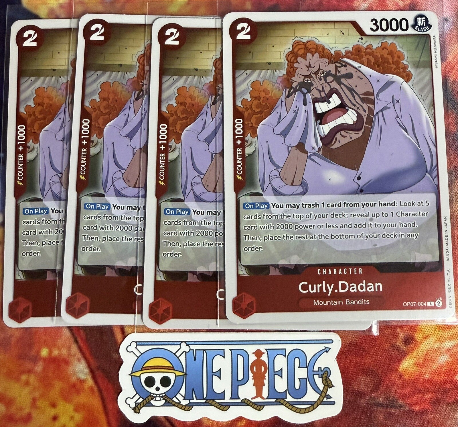 4x One Piece OP07-004 R Curly.Dadan - ENG - Foil - Playset - TCG - NM/M