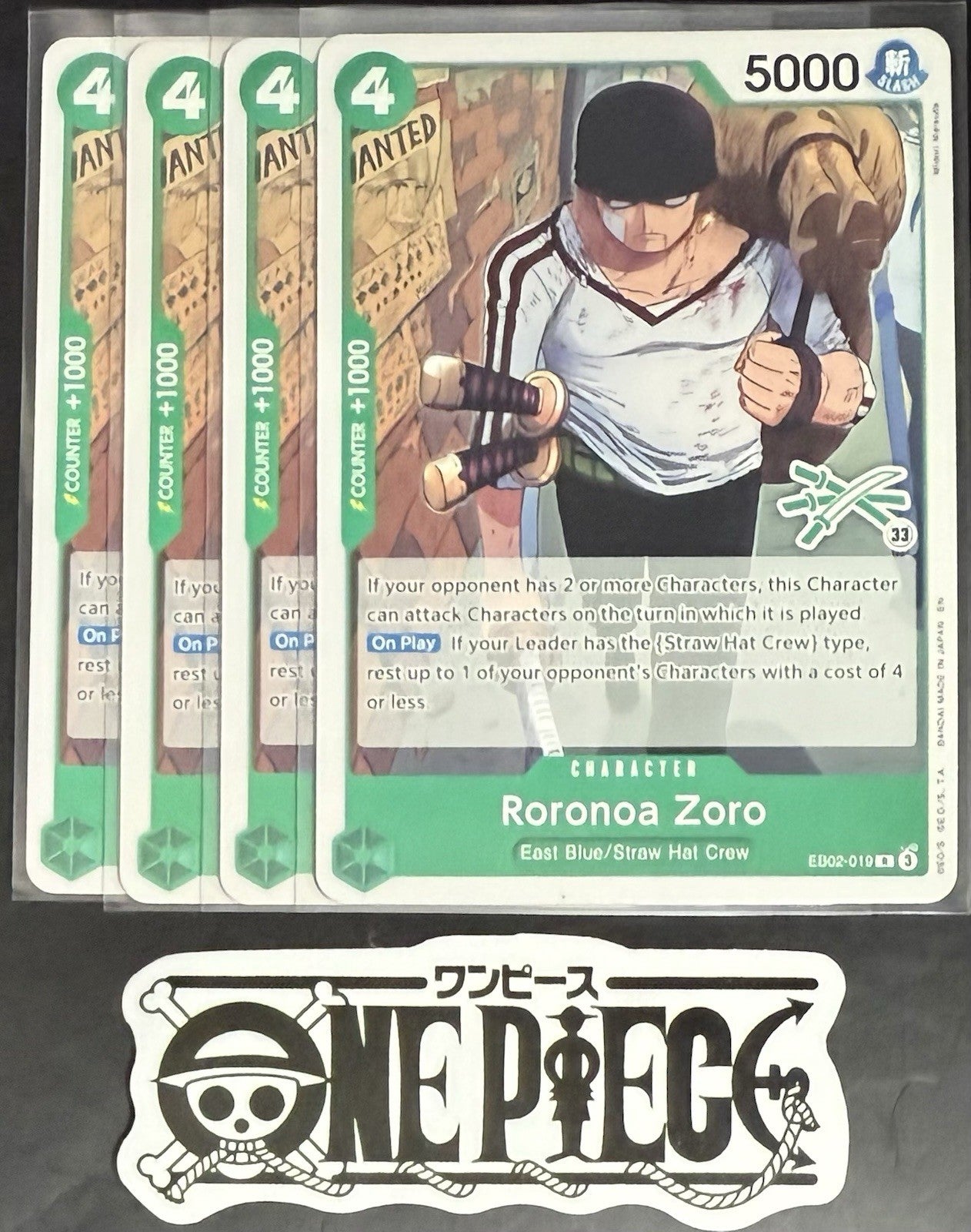 4x One Piece EB02-019 R - Roronoa Zoro - EN - Regular - Play Set - LD01 - NM/M