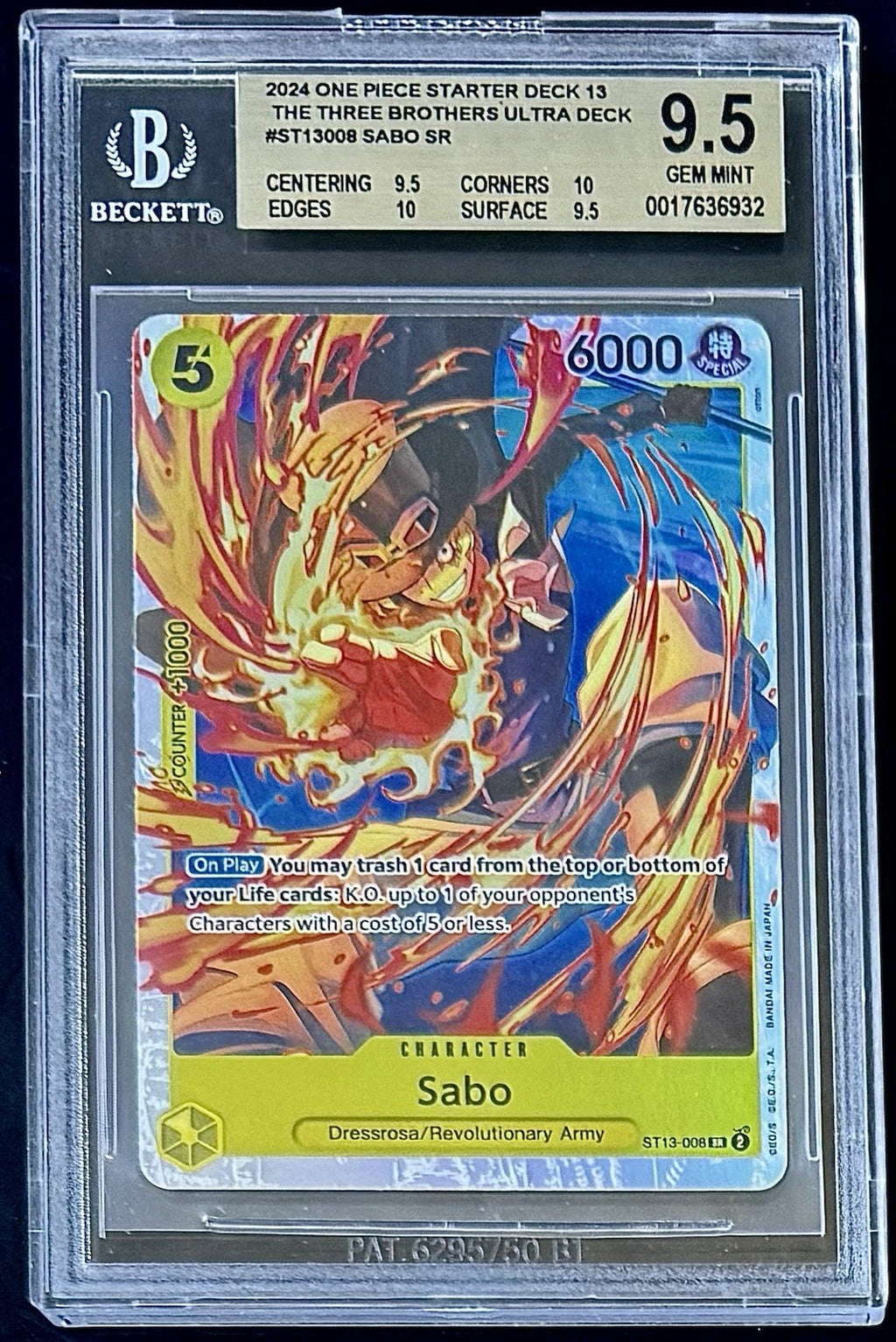 BGS 9.5 One Piece ST13-008 SR - Sabo - EN - Foil - ST13 The Three Brothers