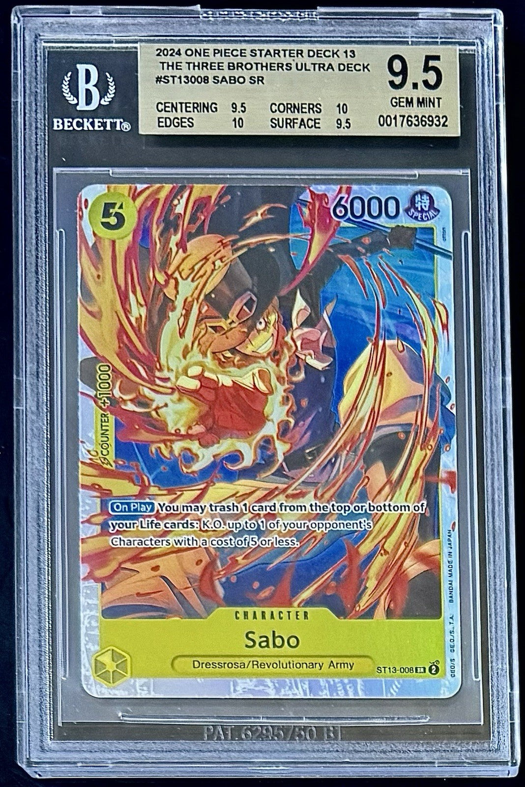 BGS 9.5 One Piece ST13-008 SR - Sabo - EN - Foil - ST13 The Three Brothers