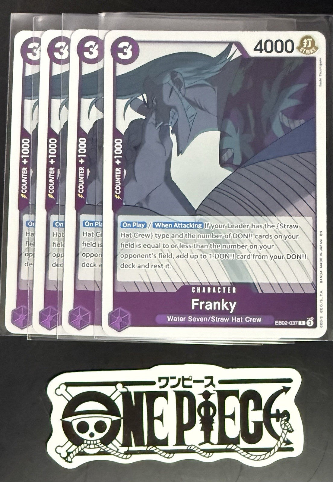 4x One Piece EB02-037 R Franky - English - Foil - Play Set - TCG - Mint