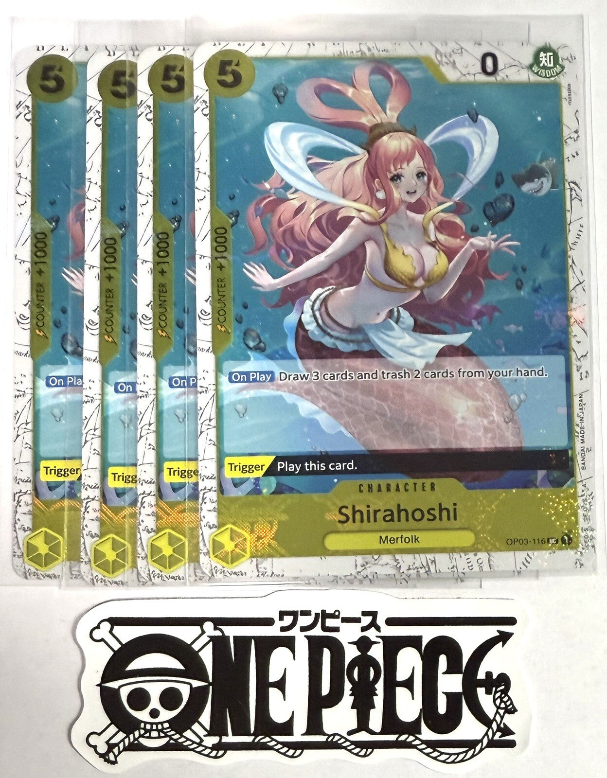 4x One Piece OP03-116 UC Shirahoshi - Flag Foil - ENG - Playset - TCG - NM/M
