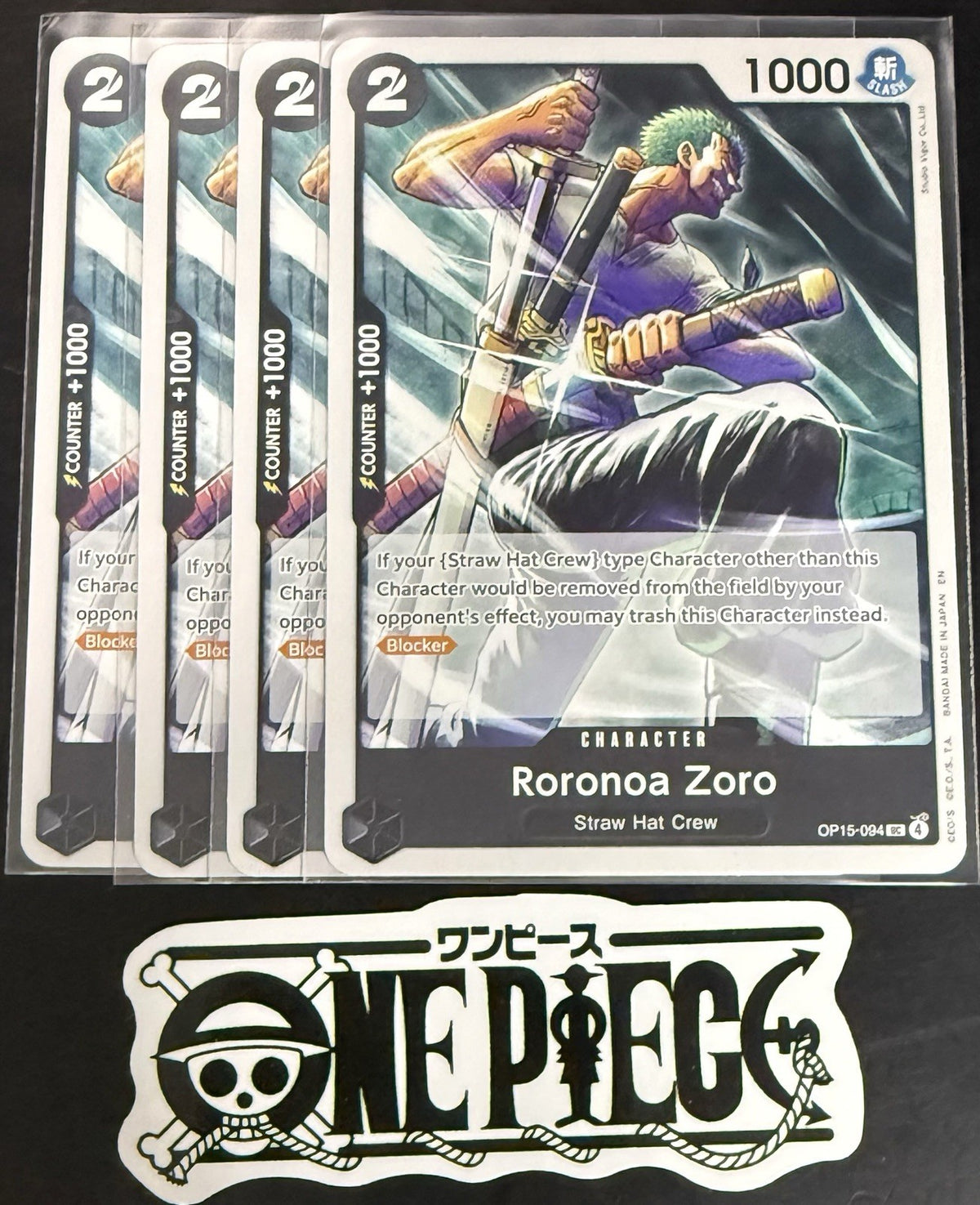 4x One Piece OP15-094 UC - Roronoa Zoro - EN - Regular - Play Set - TCG - NM/M