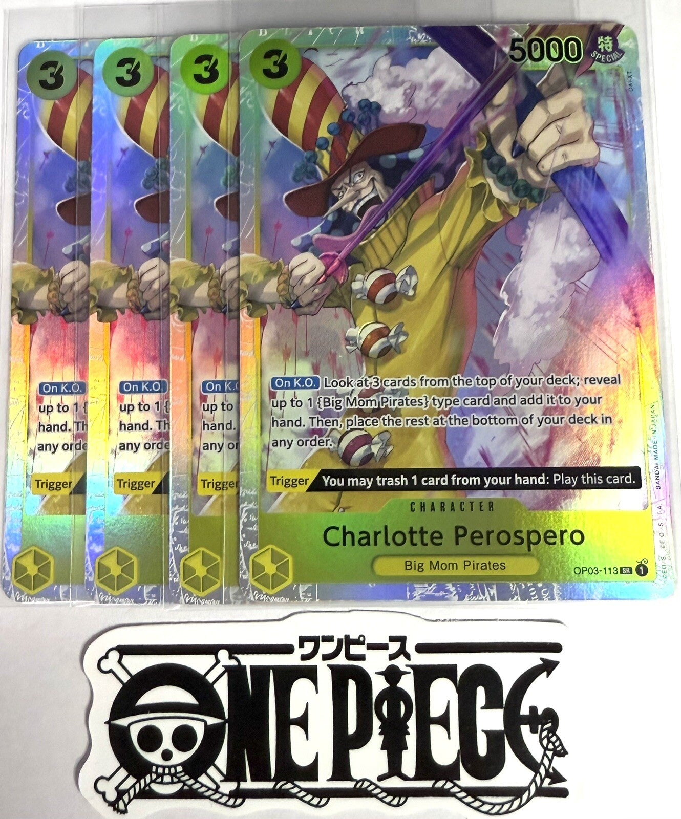 4x One Piece OP03-113 SR Charlotte Perospero - ENG - Foil - Playset - TCG - NM/M