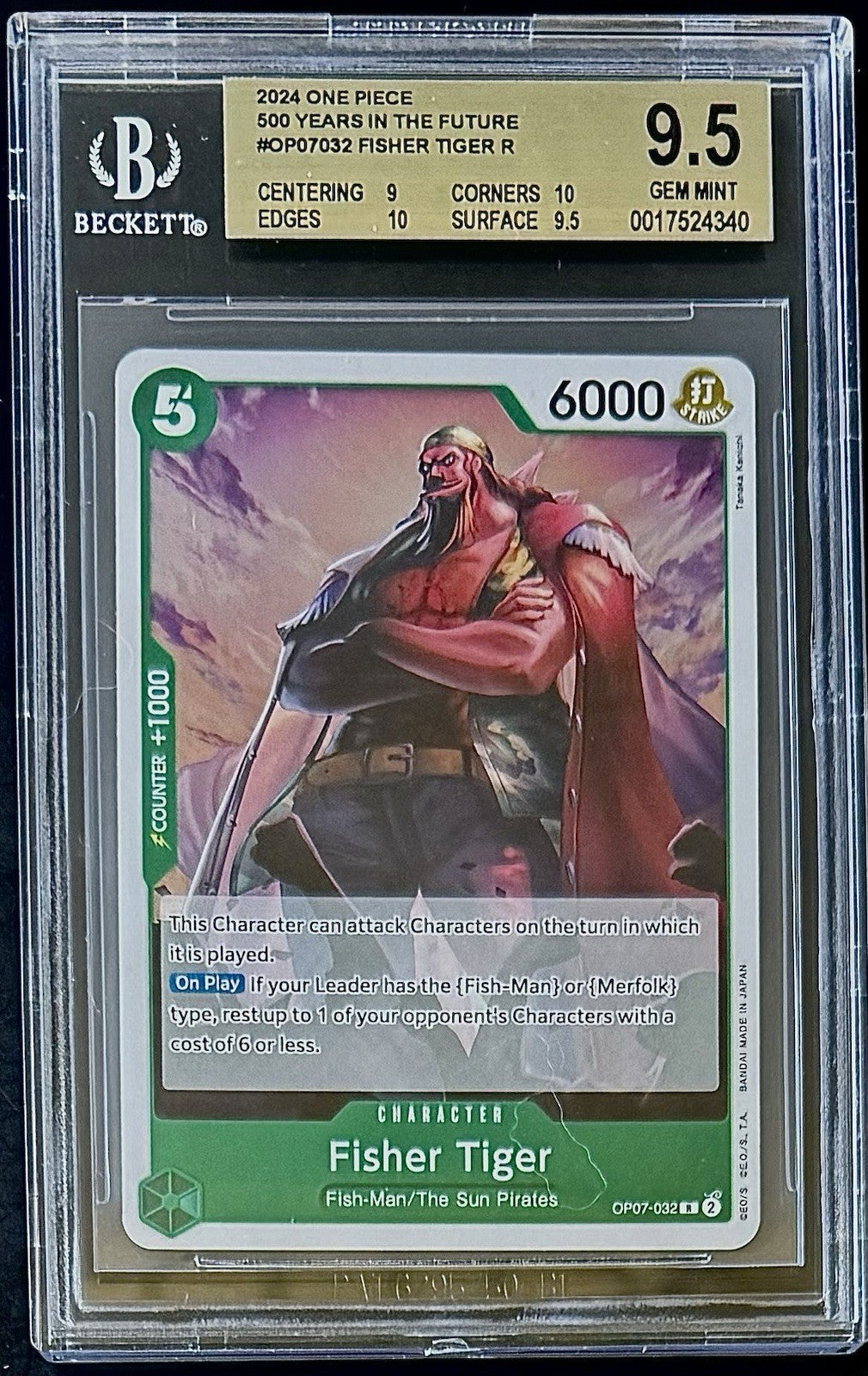 BGS 9.5 One Piece OP07-032 R Fisher Tiger - English - 500 Years in the Future