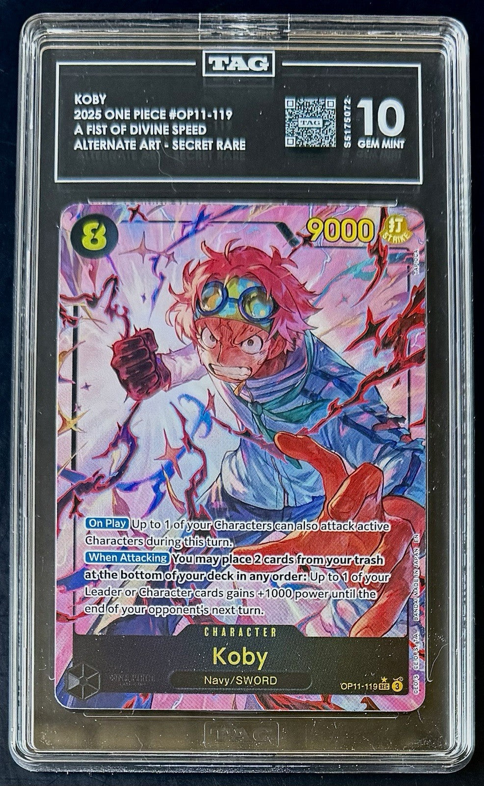 TAG 10 One Piece OP11-119 SEC* Koby - Alt Art - EN - Foil - Graded