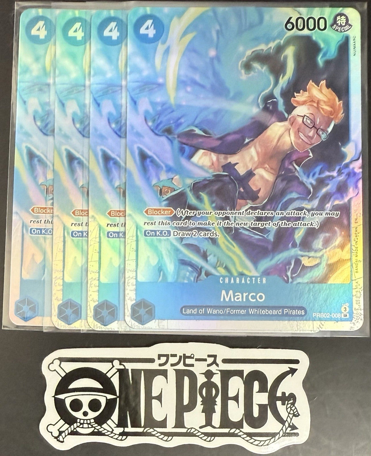 4 x One Piece PRB02-008 SR Marco - English - Foil - Playset - NM/M