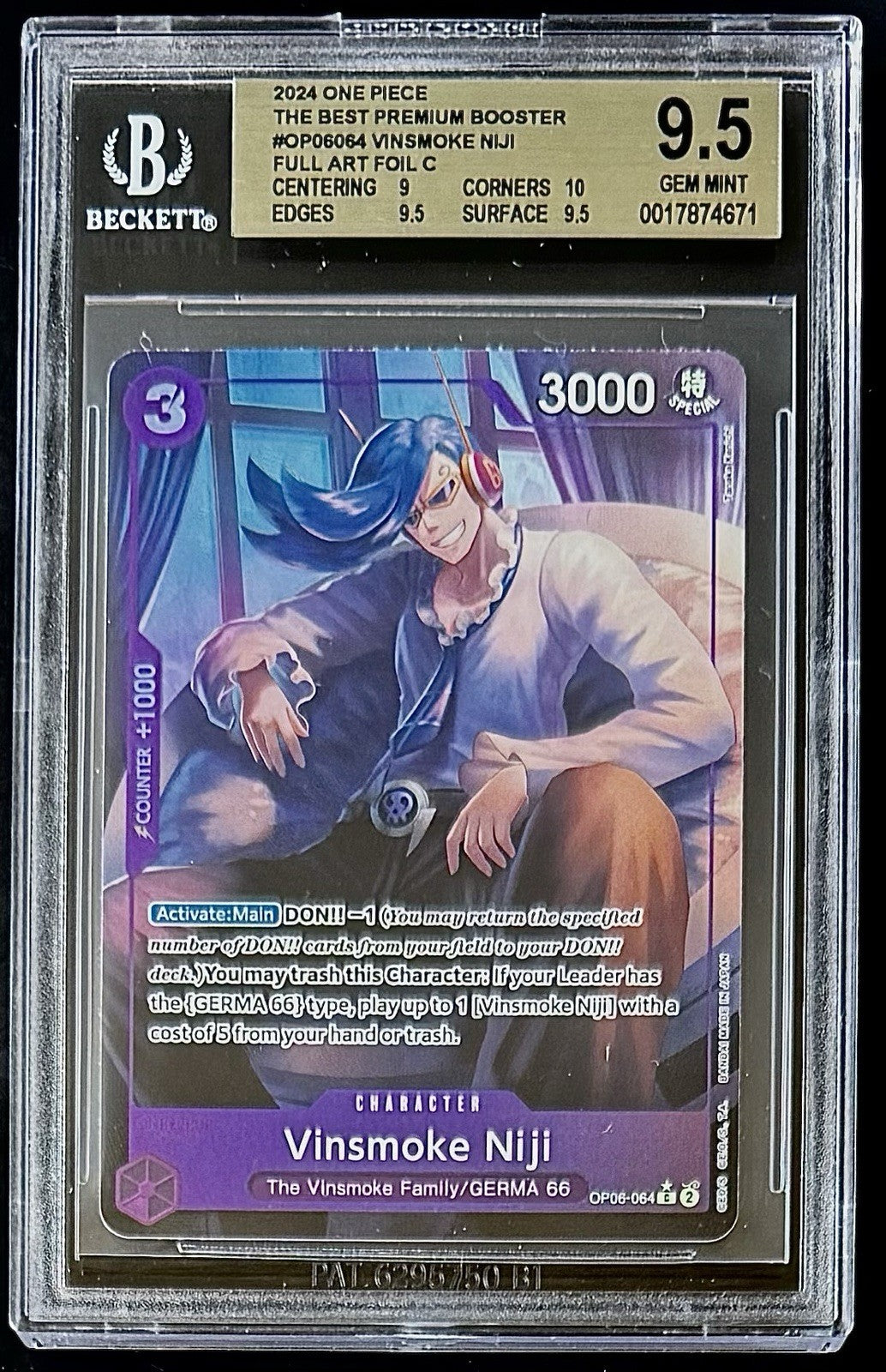 BGS 9.5 One Piece OP06-064 C* Vinsmoke Niji Full Art - English - PRB01 - Graded