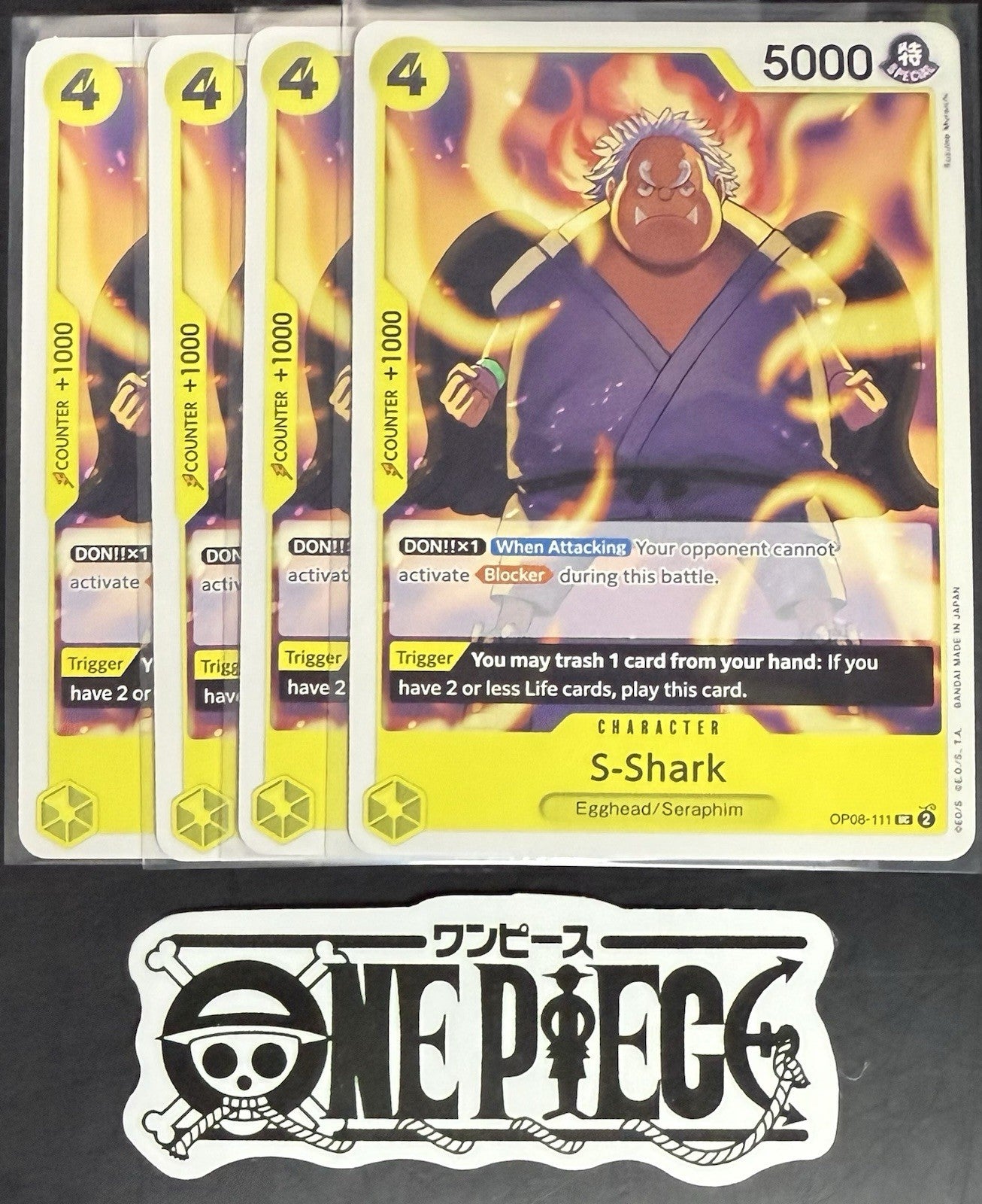 4x One Piece OP08-111 UC S-Shark - ENG - Regular - Play Set - TCG - NM/M