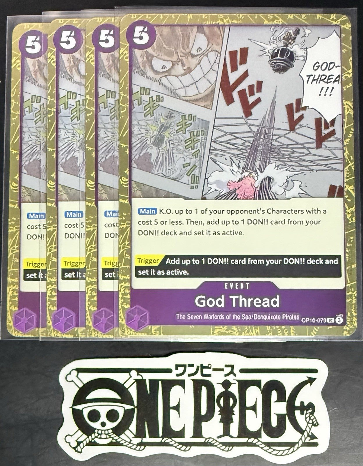 4 x One Piece OP10-079 UC God Thread - English - PRB02 Foil - Playset - NM/M