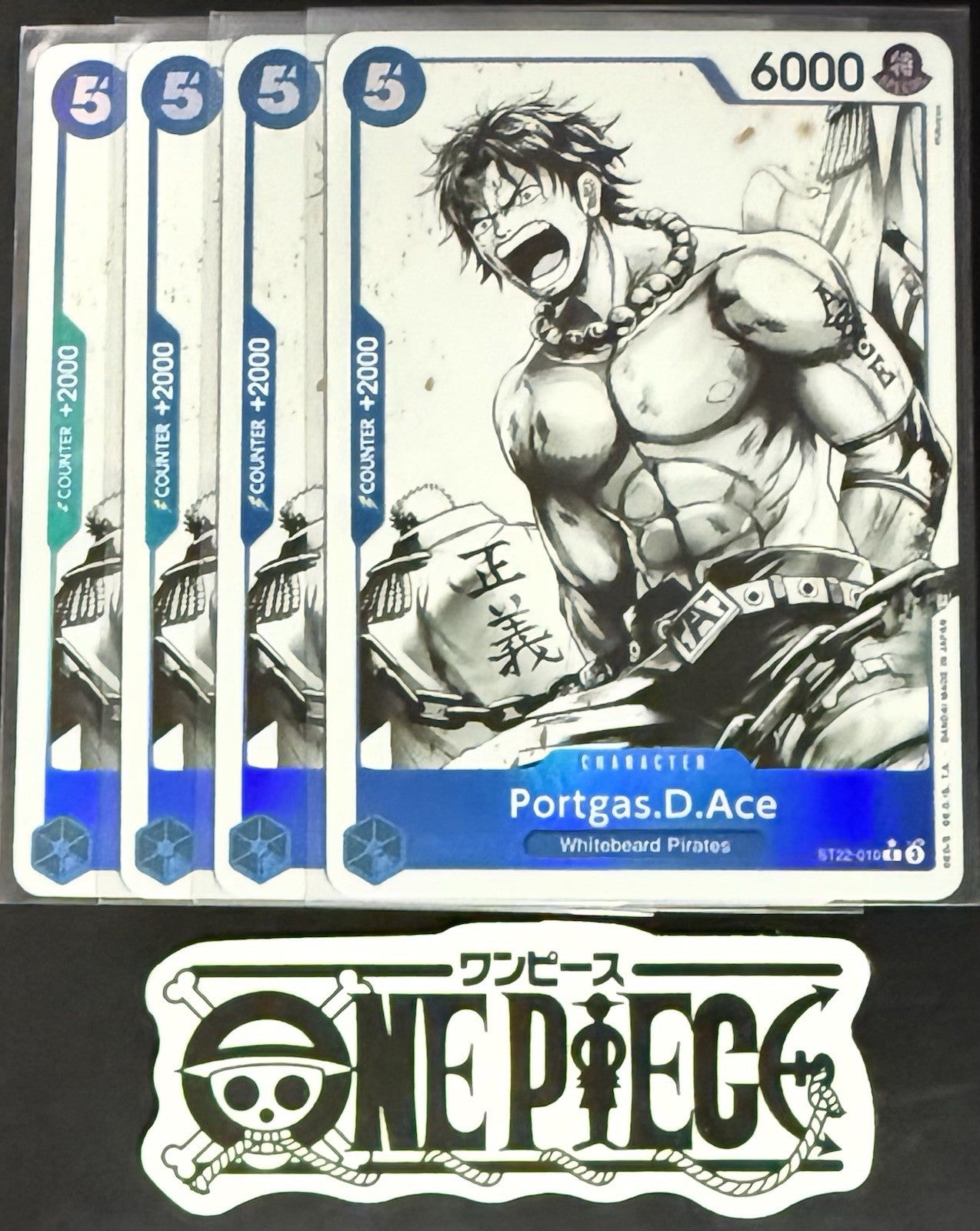 4x One Piece ST22-010 C* Portgas.D.Ace Alt Art - ENG - Foil - Playset - TCG-NM/M