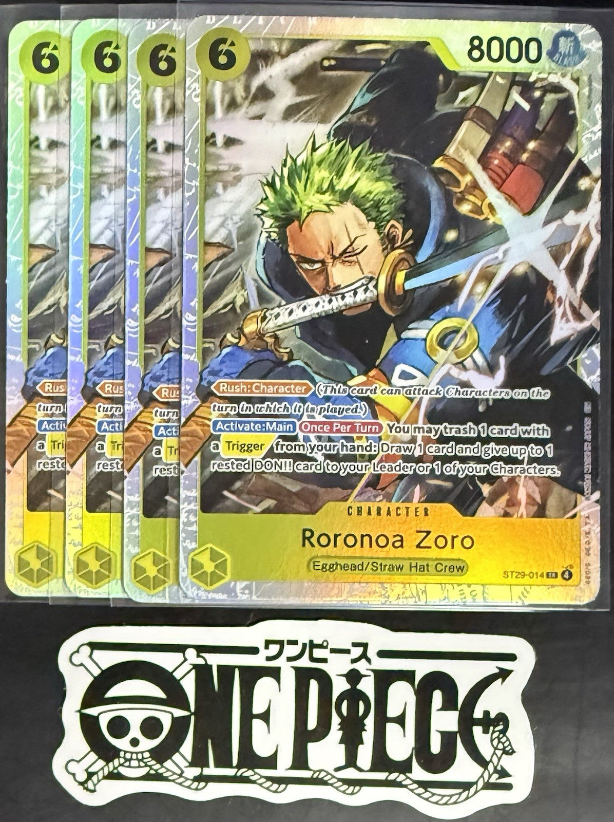 4x One Piece ST29-014 SR  Roronoa Zoro - English - Foil - Playset - TCG - NM/M