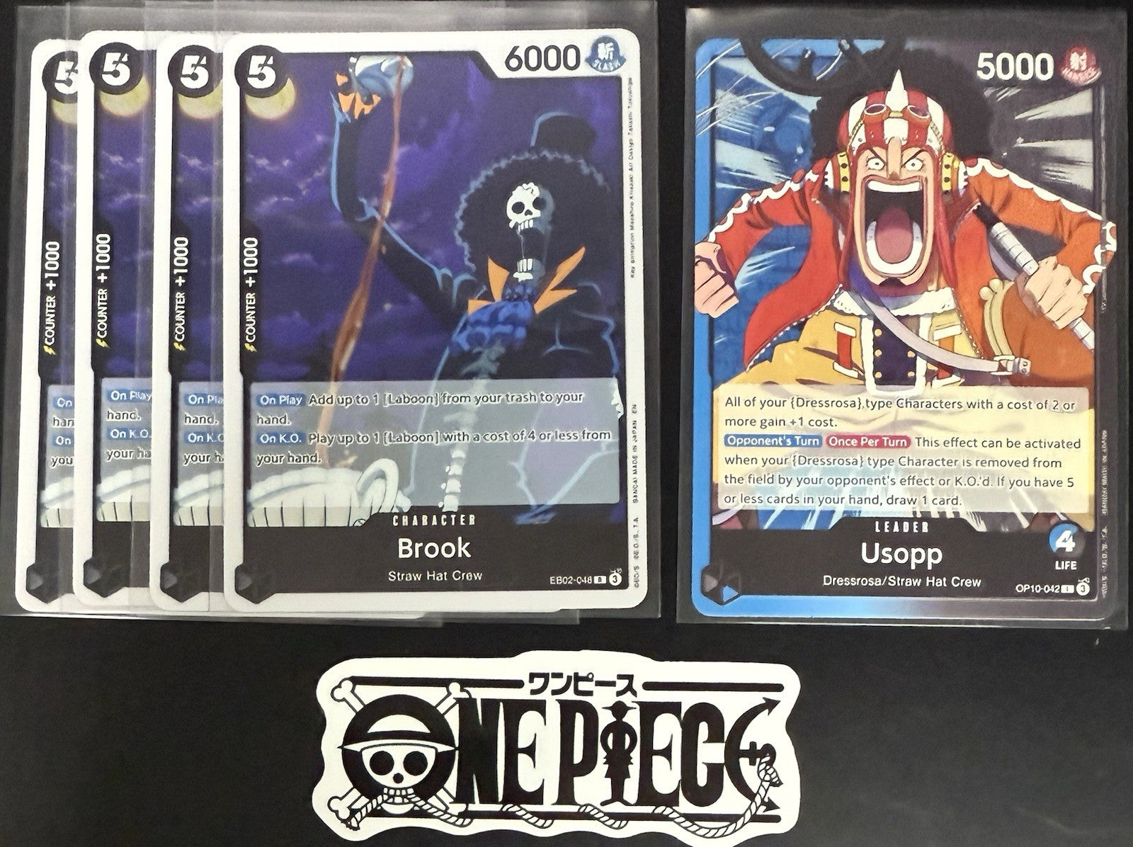 4x One Piece EB02-048 R Brook + Leader - English - Foil - Play Set - TCG - NM/M
