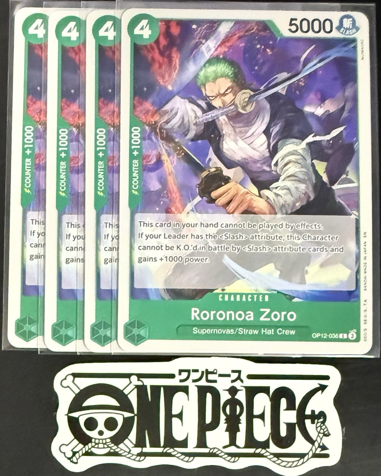 4 x One Piece OP12-036 C Roronoa Zoro - ENG - Regular - Playset - NM/M