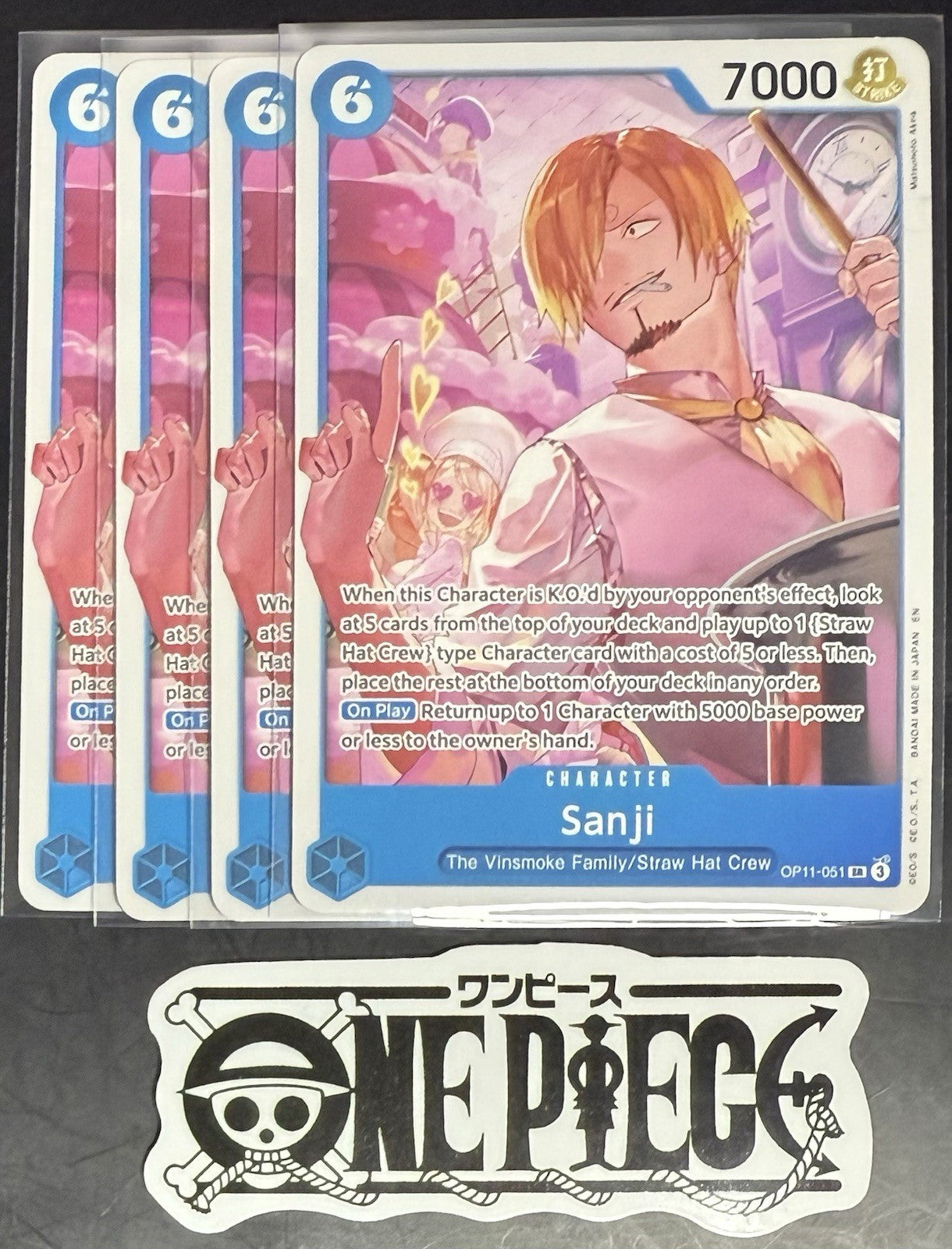 4x One Piece OP11-051 SR - Sanji - EN - Regular - Play Set - LD01 - NM/M