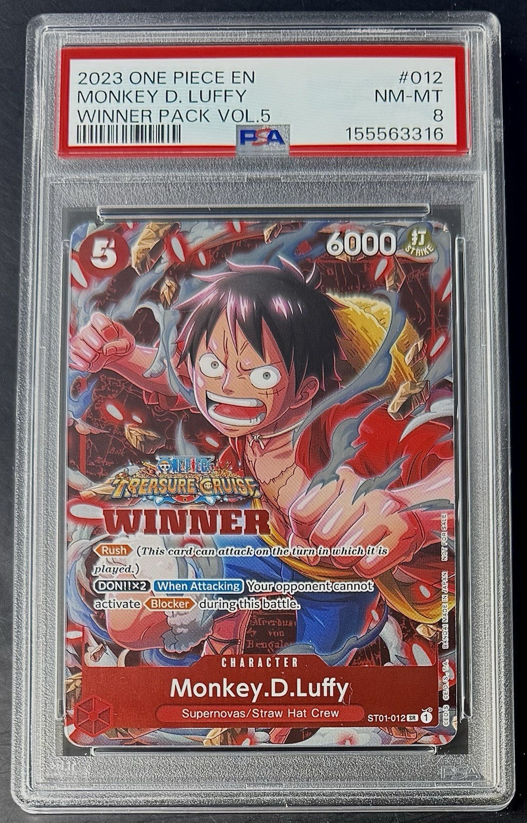 PSA 8 One Piece ST01-012 SR - Monkey.D.Luffy -  Winner - EN - Treasure Cruise