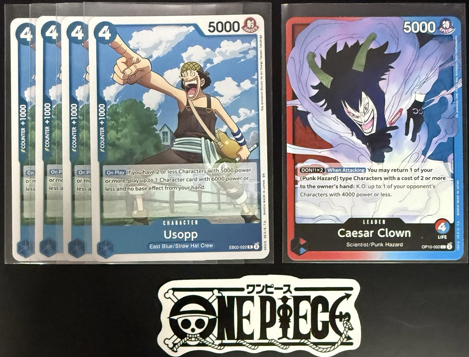 4x One Piece EB02-022 R Usopp + Leader - English - Foil - Play Set - TCG - NM/M