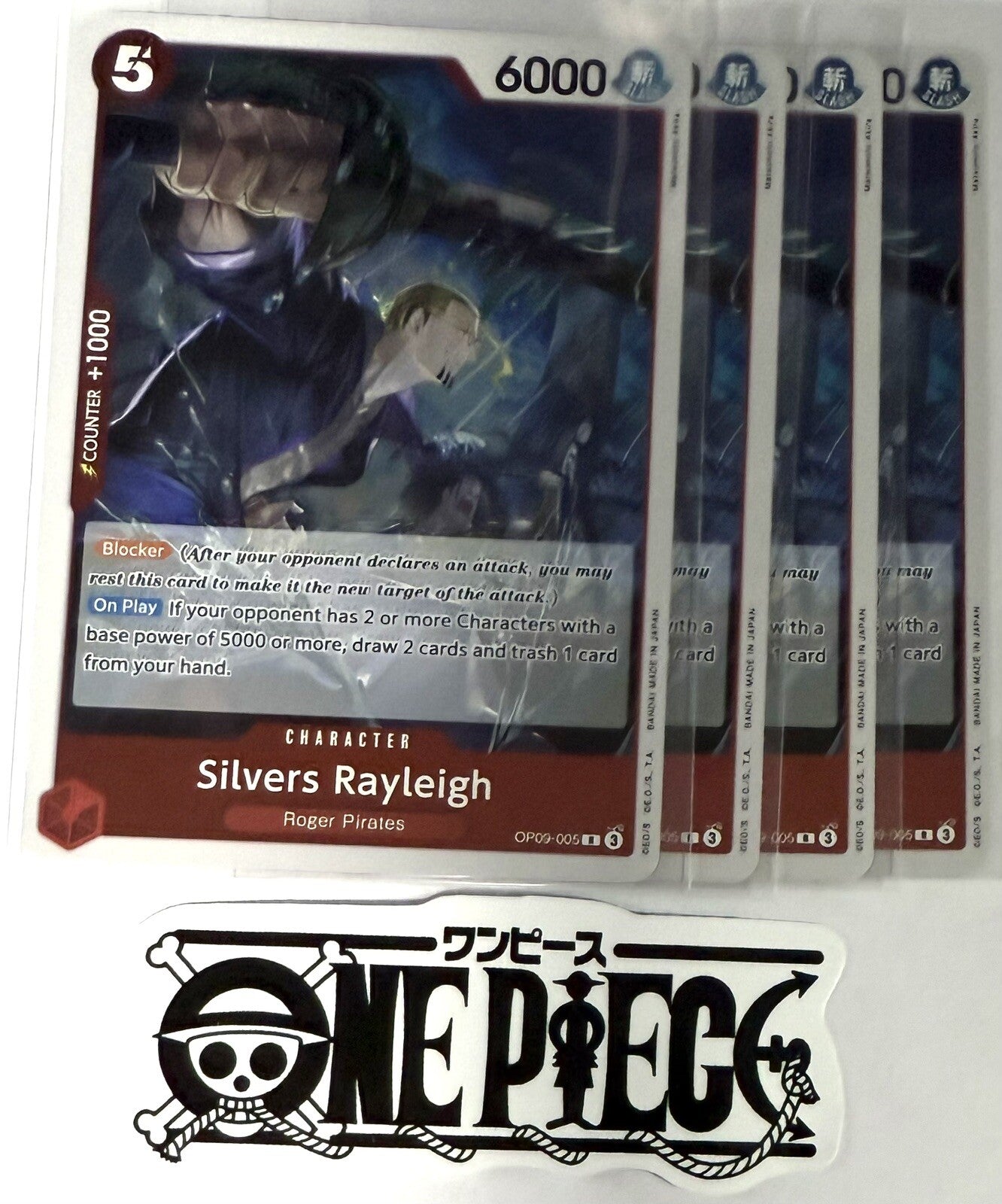 4x One Piece OP09-005 R Silvers Rayleigh - Foil - English - TCG - Mint