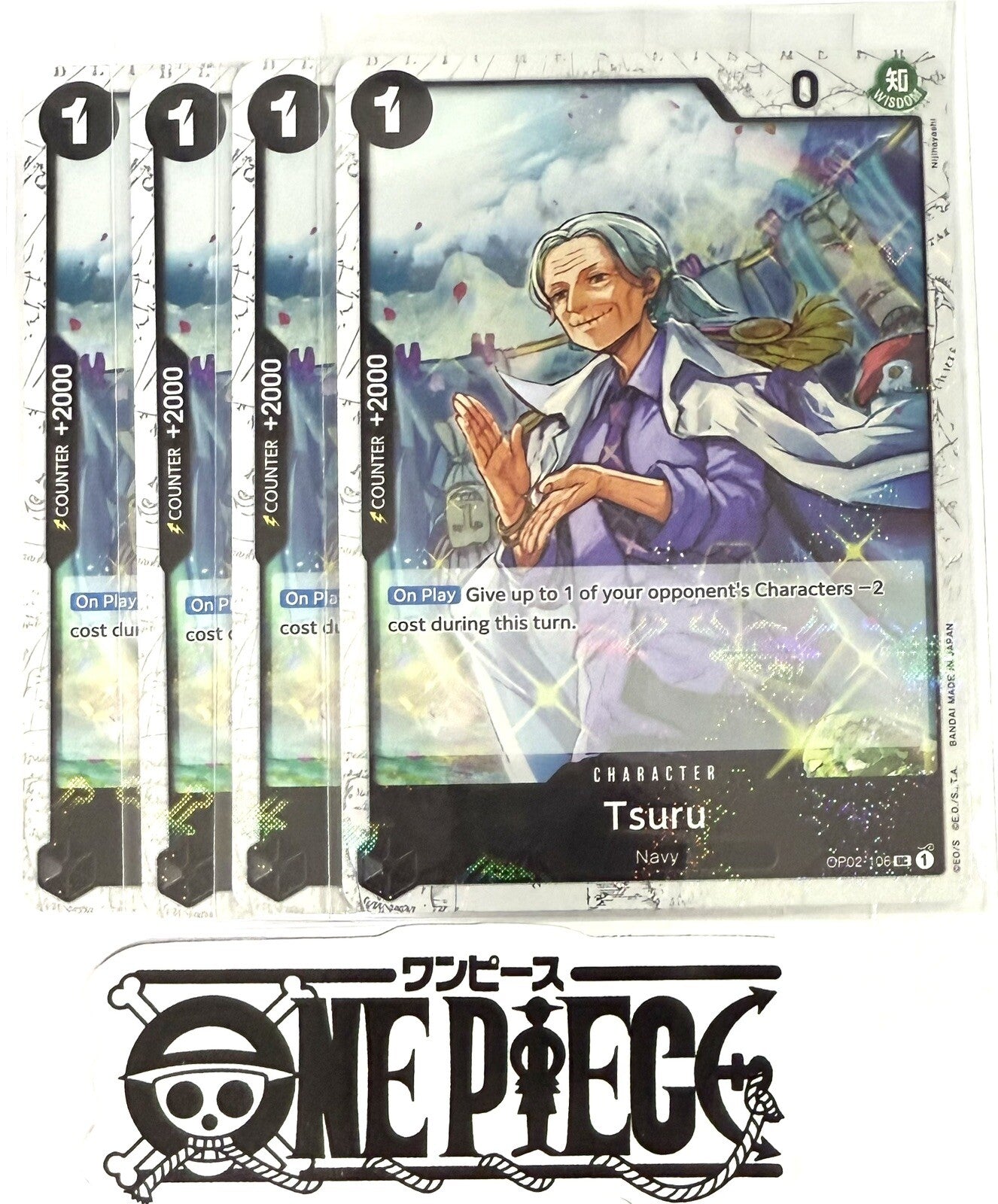 4x One Piece OP02-106 UC Tsuru - Flag Foil - English - Playset - TCG - NM/M