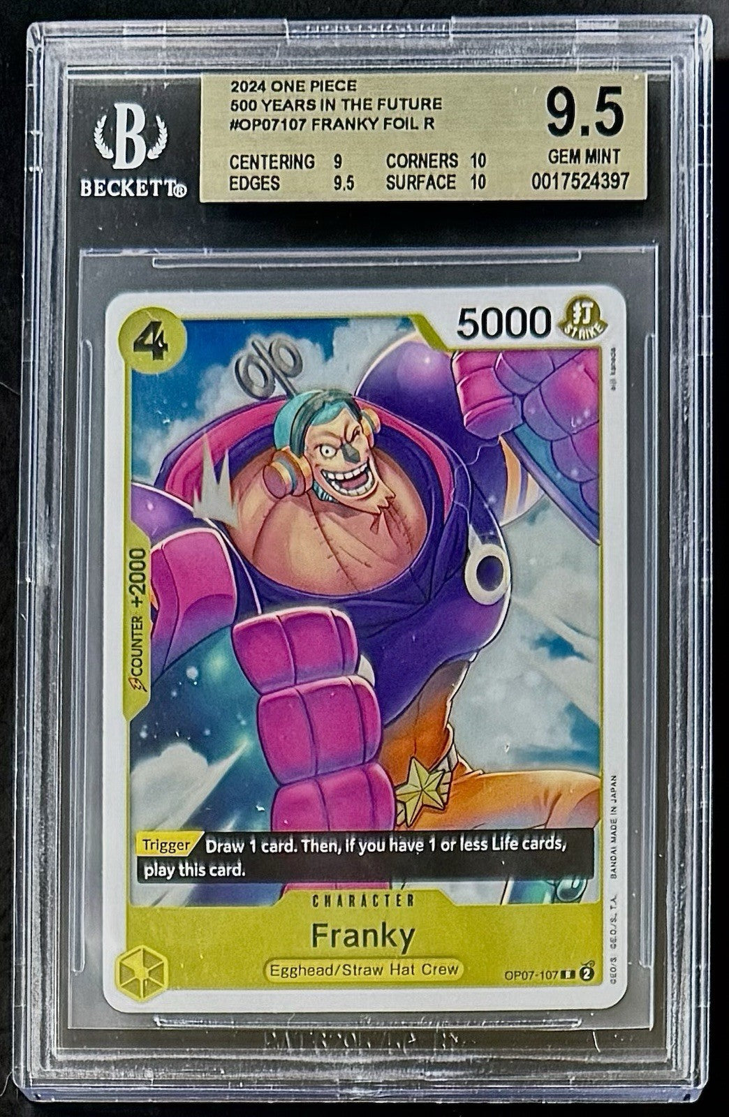BGS 9.5 One Piece OP07-107 R Franky - English - 500 Years in the Future - Graded