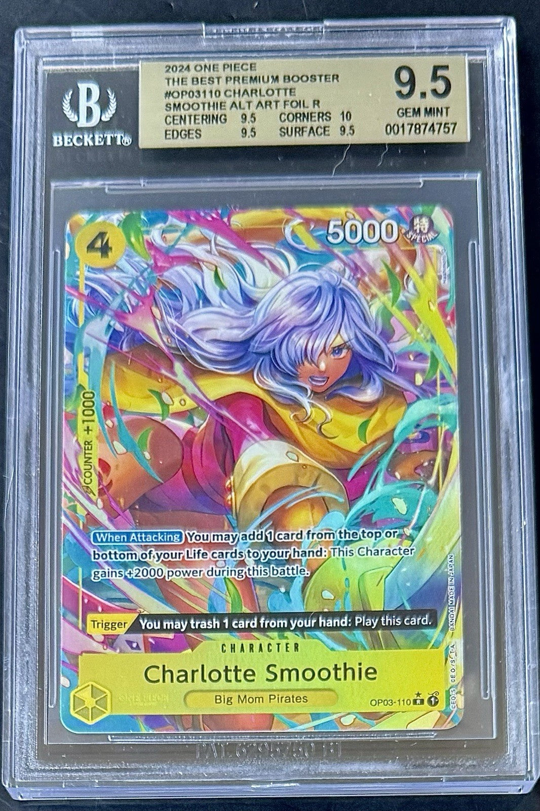 BGS 9.5 One Piece OP03-110 R* - Charlotte Smoothie - Alt Art - EN - Foil - PRB01