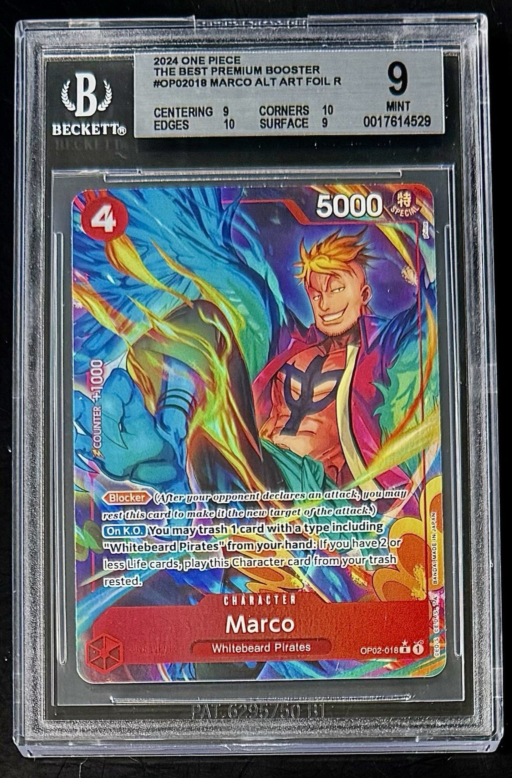 BGS 9 One Piece OP02-018 R* Marco Alt Art Foil - English - PRB01 - Graded