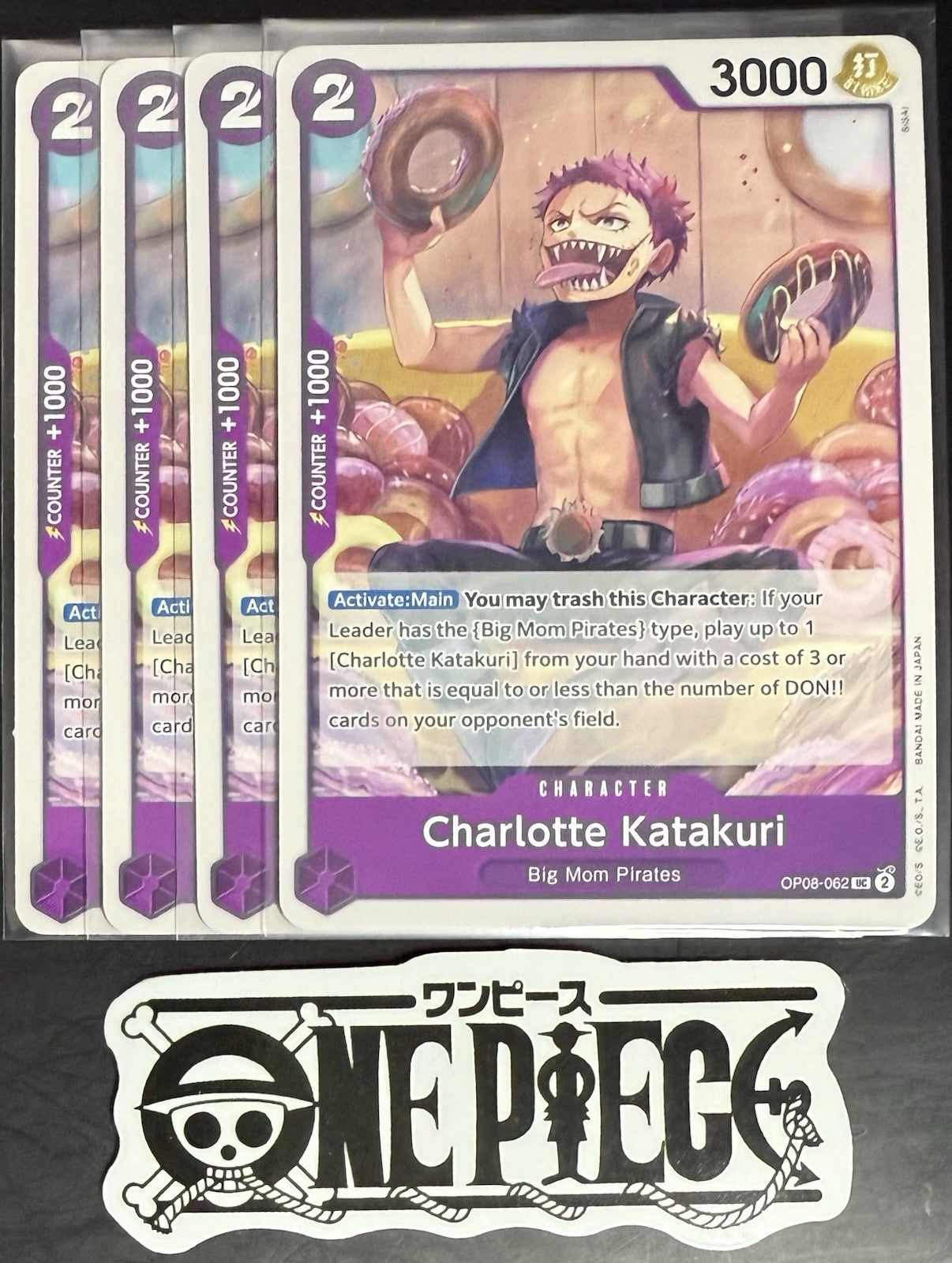 4x One Piece OP08-062 UC Charlotte Katakuri - ENG - Regular - Play Set -TCG-NM/M