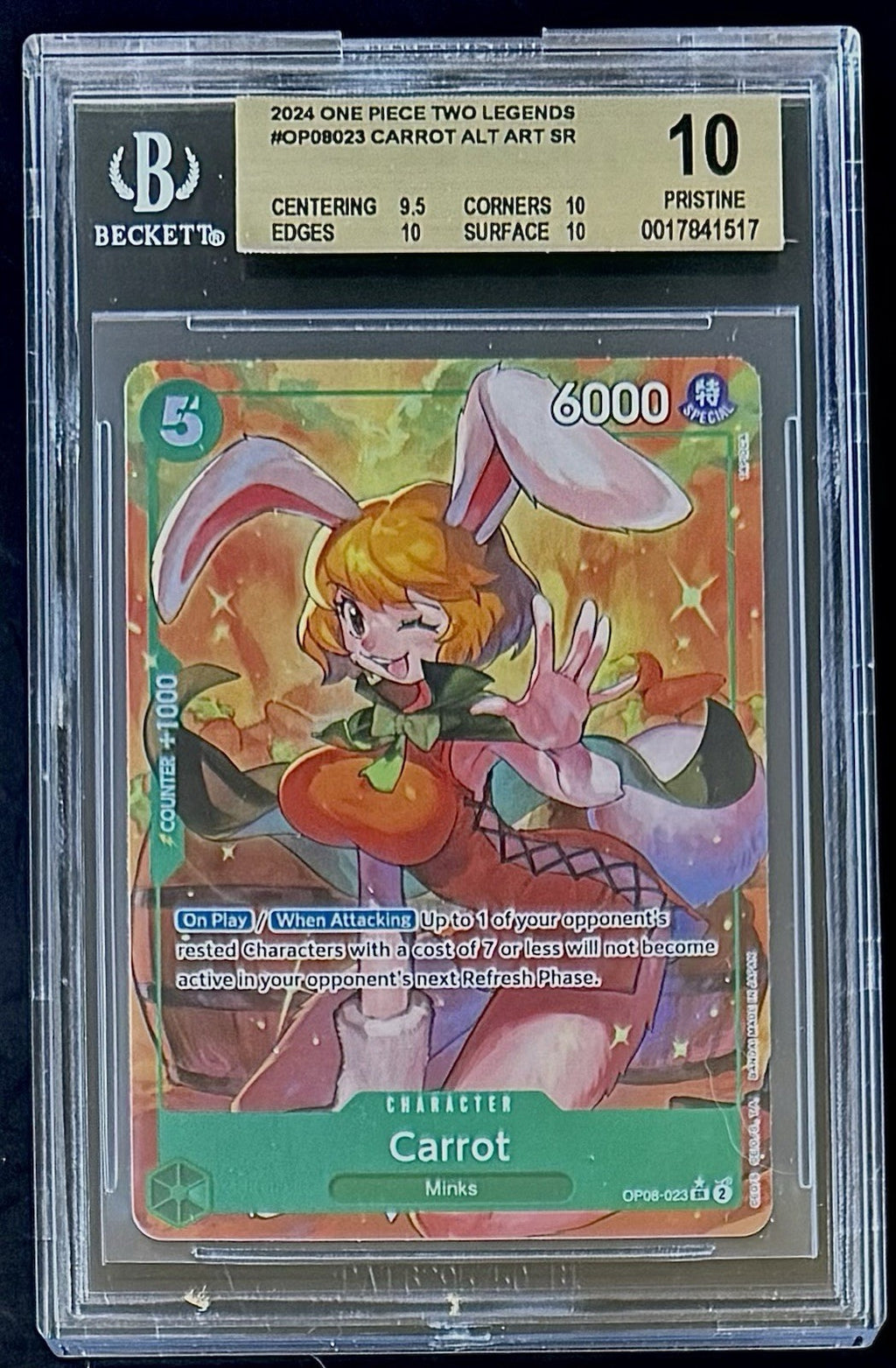 BGS 10 One Piece OP08-023 SR* Carrot Alt Art - English - Two Legends - Graded