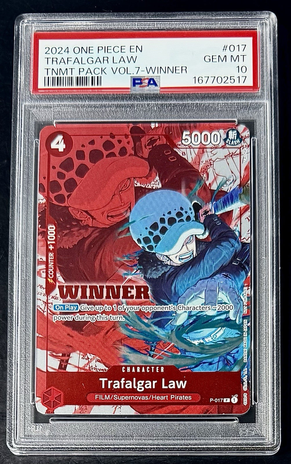 PSA 10 One Piece  P-017 P  - Trafalgar Law - Winner - Tournament Pack Vol.7 - EN