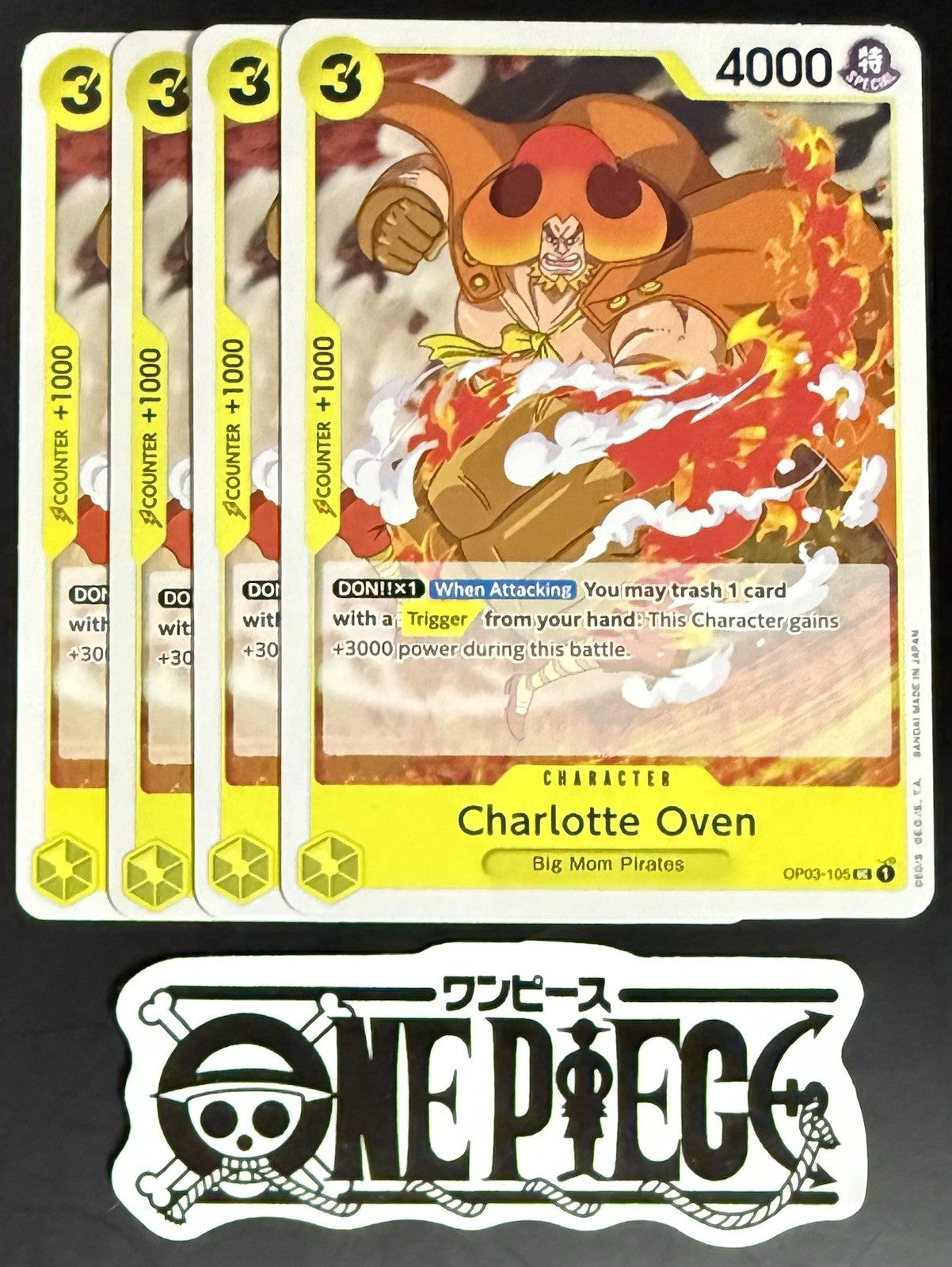 4x One Piece OP03-105 UC Charlotte Oven - English - Regular - Playset - TCG-NM/M