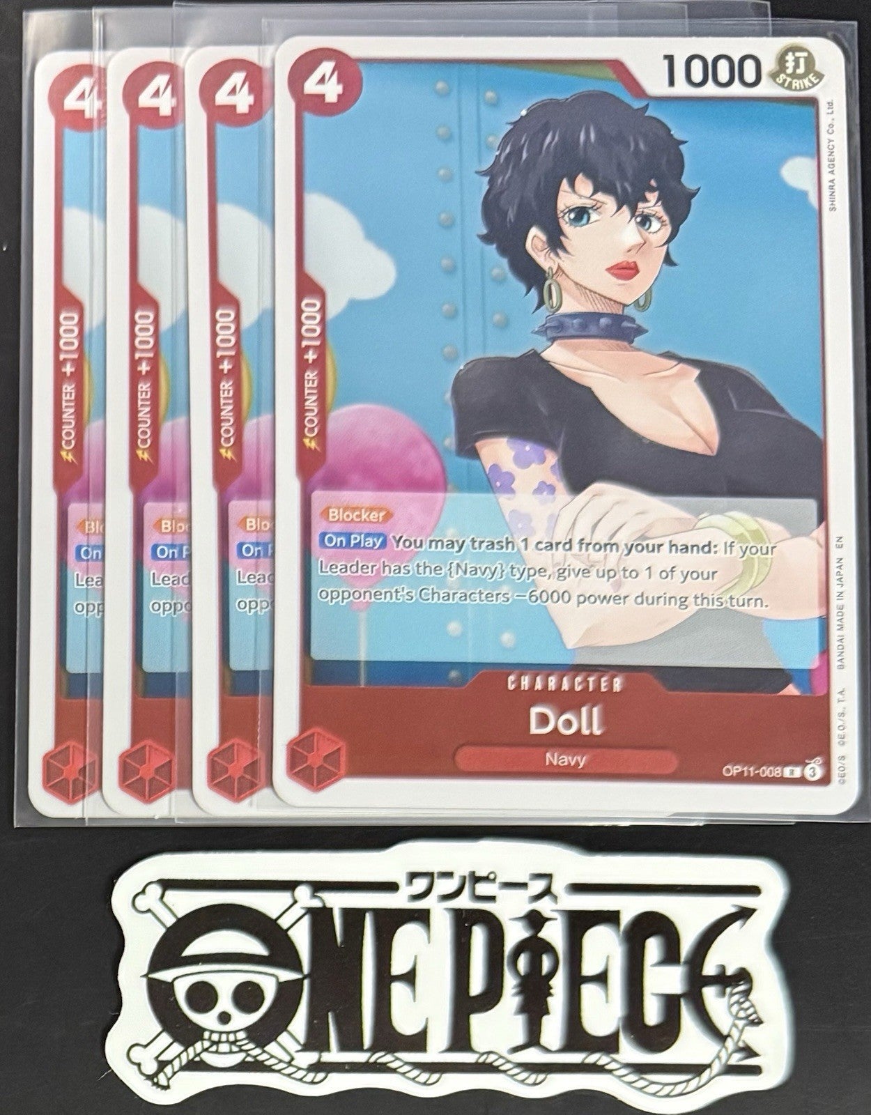 4x One Piece OP11-008 R Doll - English - Foil - Playset - TCG - NM/M