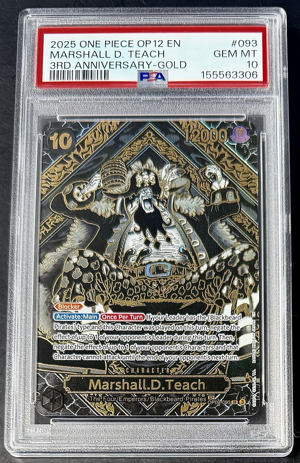 PSA 10 One Piece SP OP09-093 SR - Marshall.D.Teach - 3rd Anniversary Gold - EN