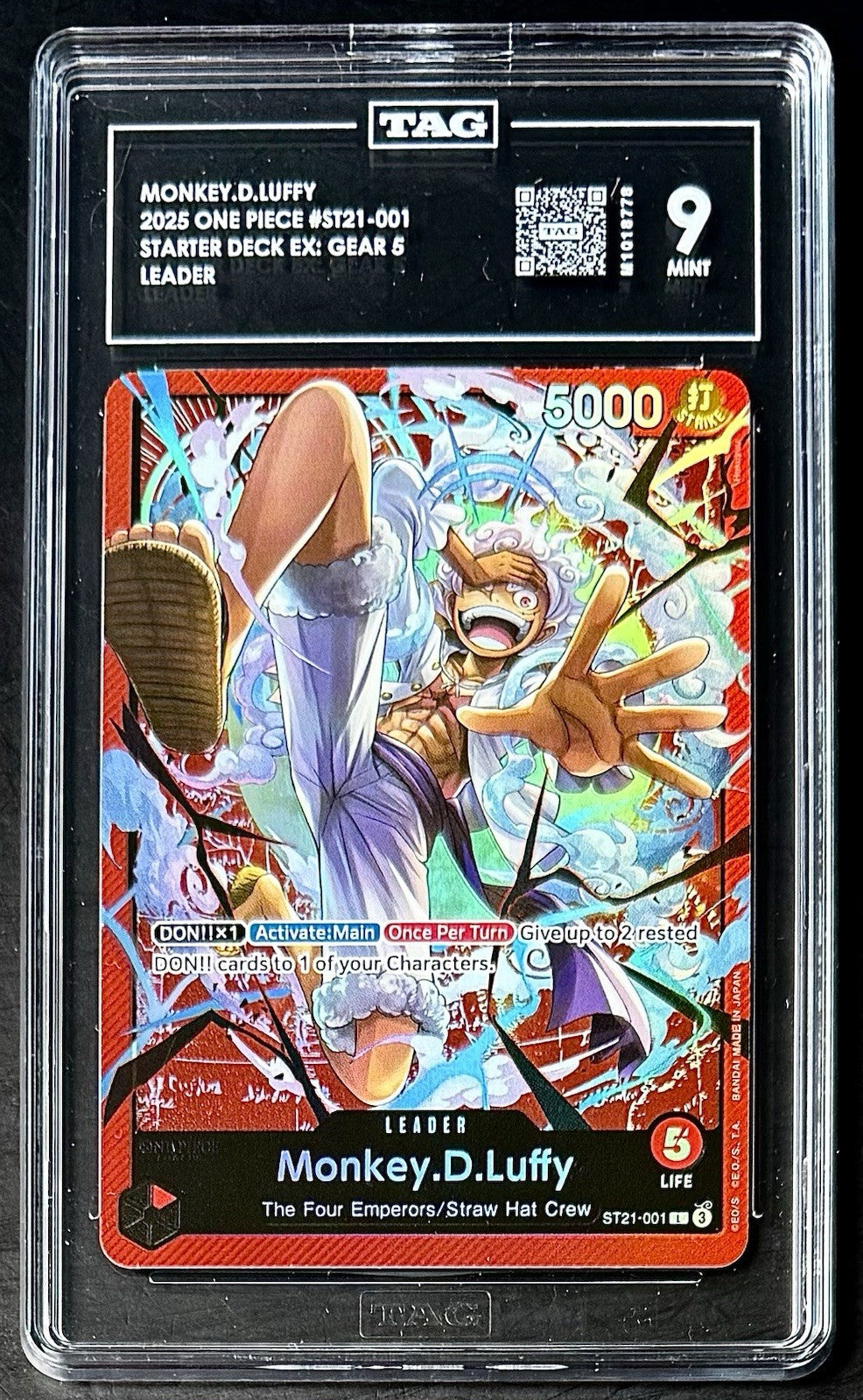 TAG 9 One Piece ST21-001 L Monkey.D.Luffy - EN - Foil - EX GEAR5 - Graded