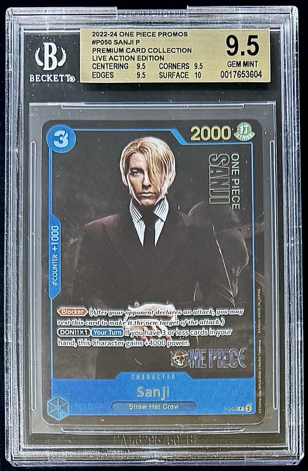 BGS 9.5 One Piece P-050 P - Sanji - EN - Foil - Premium Collection Live Action
