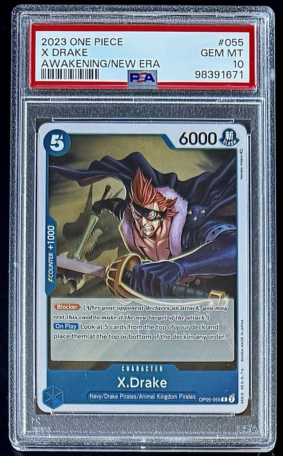 PSA 10 One Piece OP05-055 R - X.Drake - EN - Awakening of the New Era -Graded