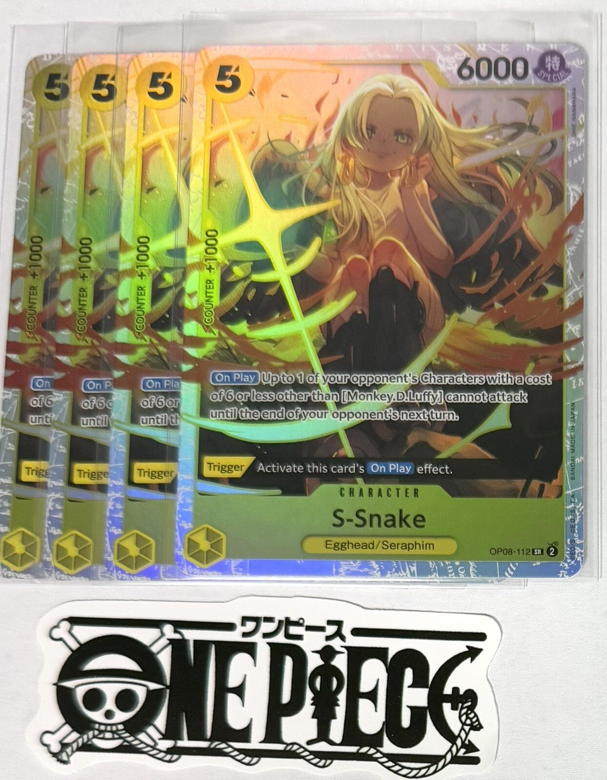 4x One Piece OP08-112 SR  S-Snake - Foil - ENG - Play Set - Foil - TCG - NM/M