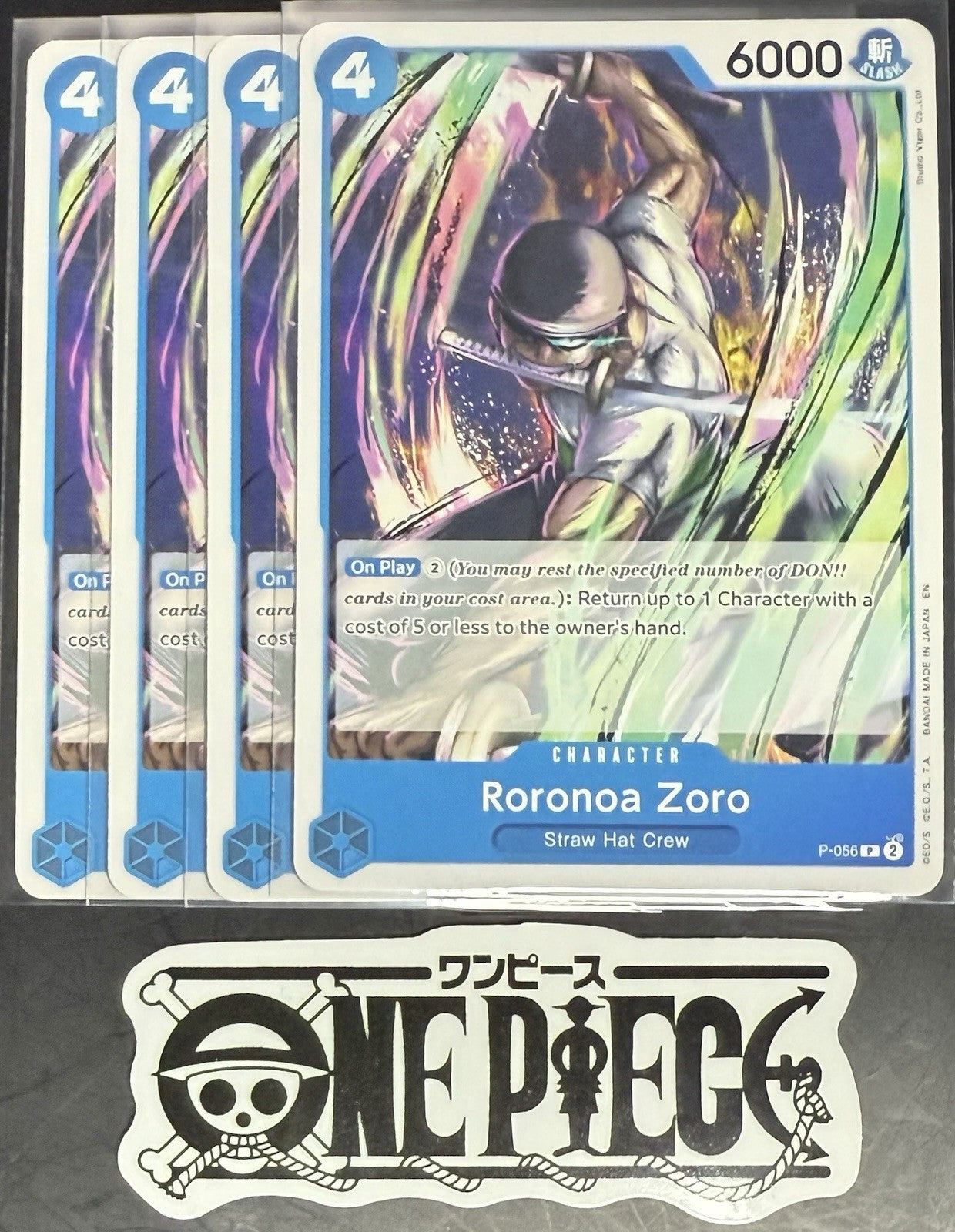 4x One Piece P-056 P Roronoa Zoro - English - Regular - Play Set - LD01 - NM/M